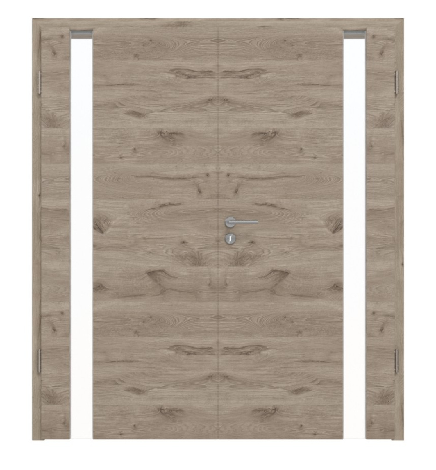 Drzwi podwójne HÖRMANN Pure 1 z dębu północnego, poziome Duradecor DesignLine z przeszkleniem, strona zawiasów z ościeżnicą