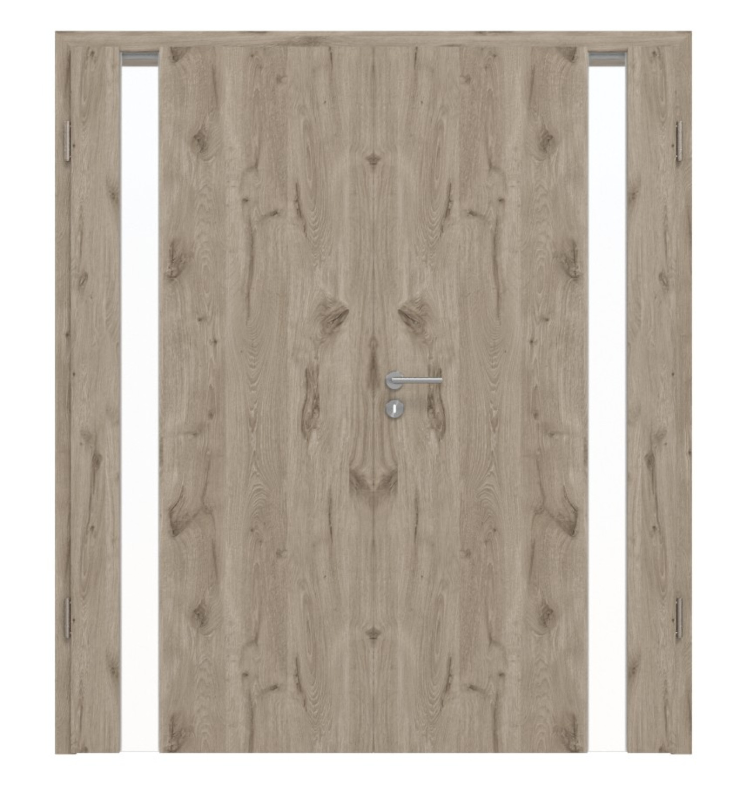 Drzwi podwójne HÖRMANN Pure 1 z dębu północnego Duradecor DesignLine z przeszkleniem po stronie zawiasów z ościeżnicą