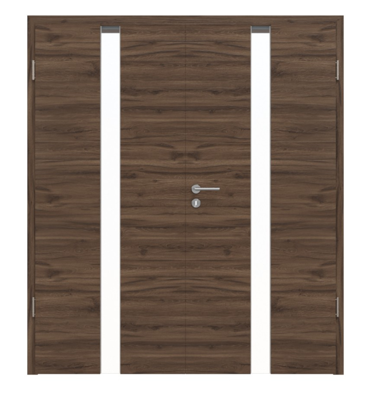 Drzwi podwójne HÖRMANN Pure 1 z dębu alpejskiego, poziome, Duradecor DesignLine z centralnym przeszkleniem i ościeżnicą