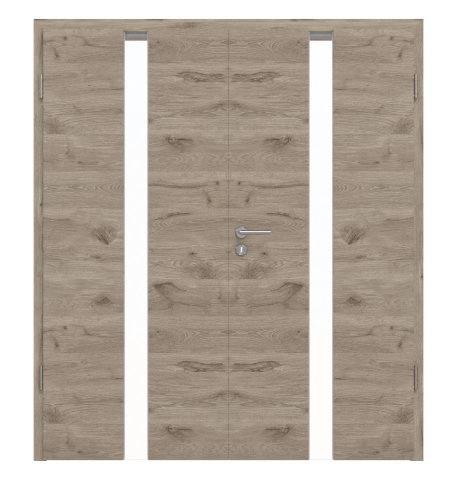 Drzwi podwójne HÖRMANN Pure 1 z dębu północnego, Duradecor DesignLine z centralnym przeszkleniem i ościeżnicą