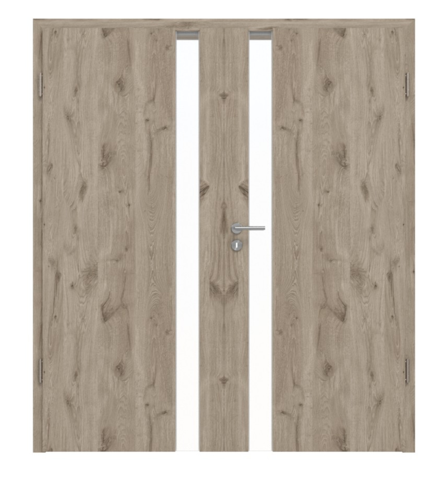 Drzwi podwójne HÖRMANN Pure 1 z dębu północnego Duradecor DesignLine z przeszkleniem po stronie zamka z ościeżnicą