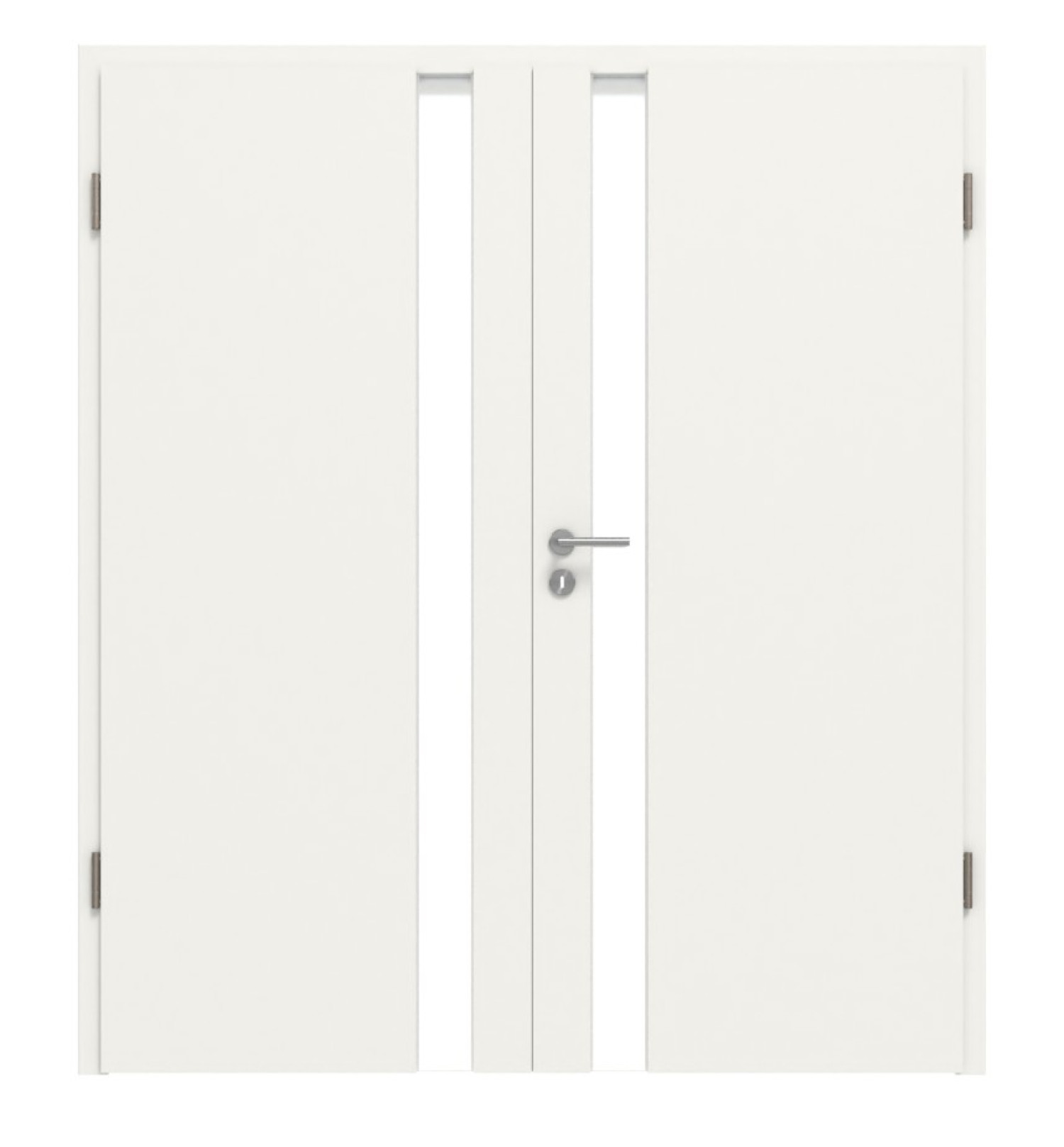 Widok z przodu drzwi podwójnych Smart 1 z zamkiem Basic w białym lakierze, w komplecie z ościeżnicą - Huga