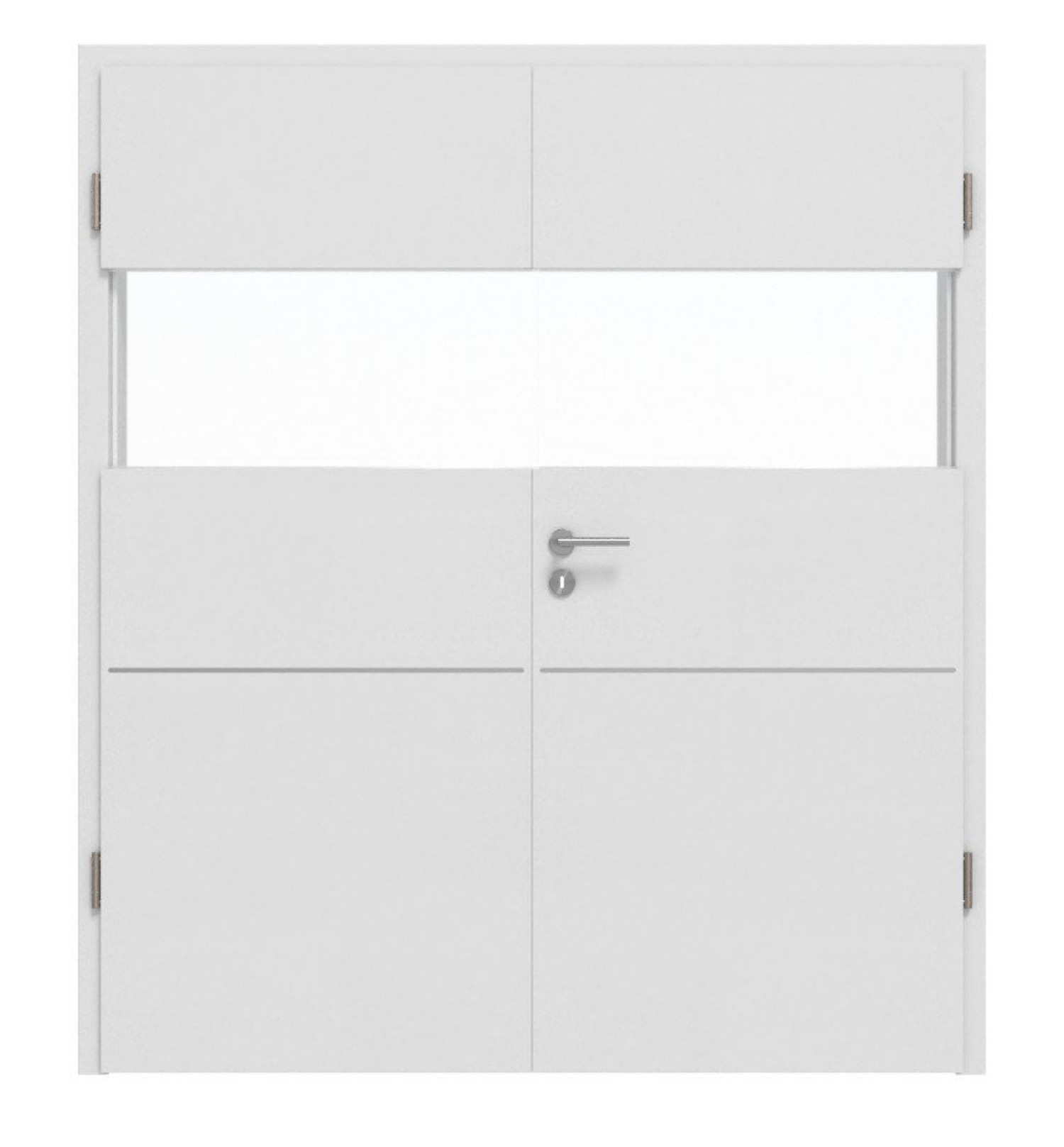 HÖRMANN Drzwi podwójne Pure 2 Bütte Białe Duradecor DesignLine z poziomym przeszkleniem i gładką listwą Plain 79-7 z ościeżnicą