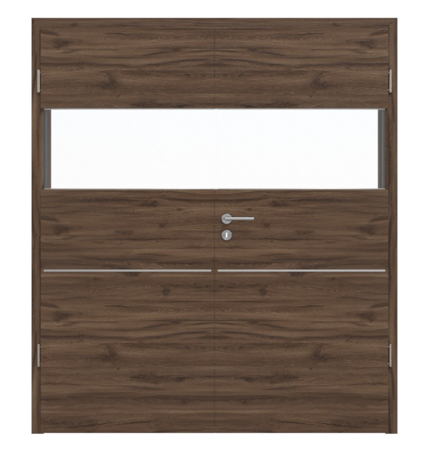 Drzwi podwójne HÖRMANN Pure 2 z dębu alpejskiego, Duradecor DesignLine z przeszkleniem poziomym, z licową listwą Plain 79-7 z ościeżnicą