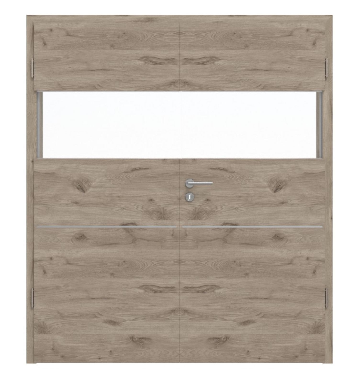 HÖRMANN Drzwi podwójne Pure 2 Dąb północny układ poprzeczny Duradecor DesignLine z przeszkleniem poprzecznym z listwą Plain 79-7 z ościeżnicą