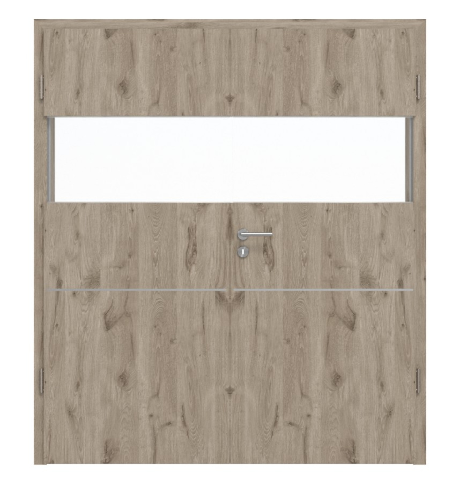 Drzwi podwójne HÖRMANN Pure 2 z dębu północnego Duradecor DesignLine z poziomym przeszkleniem i gładką listwą Plain 79-7 z ościeżnicą