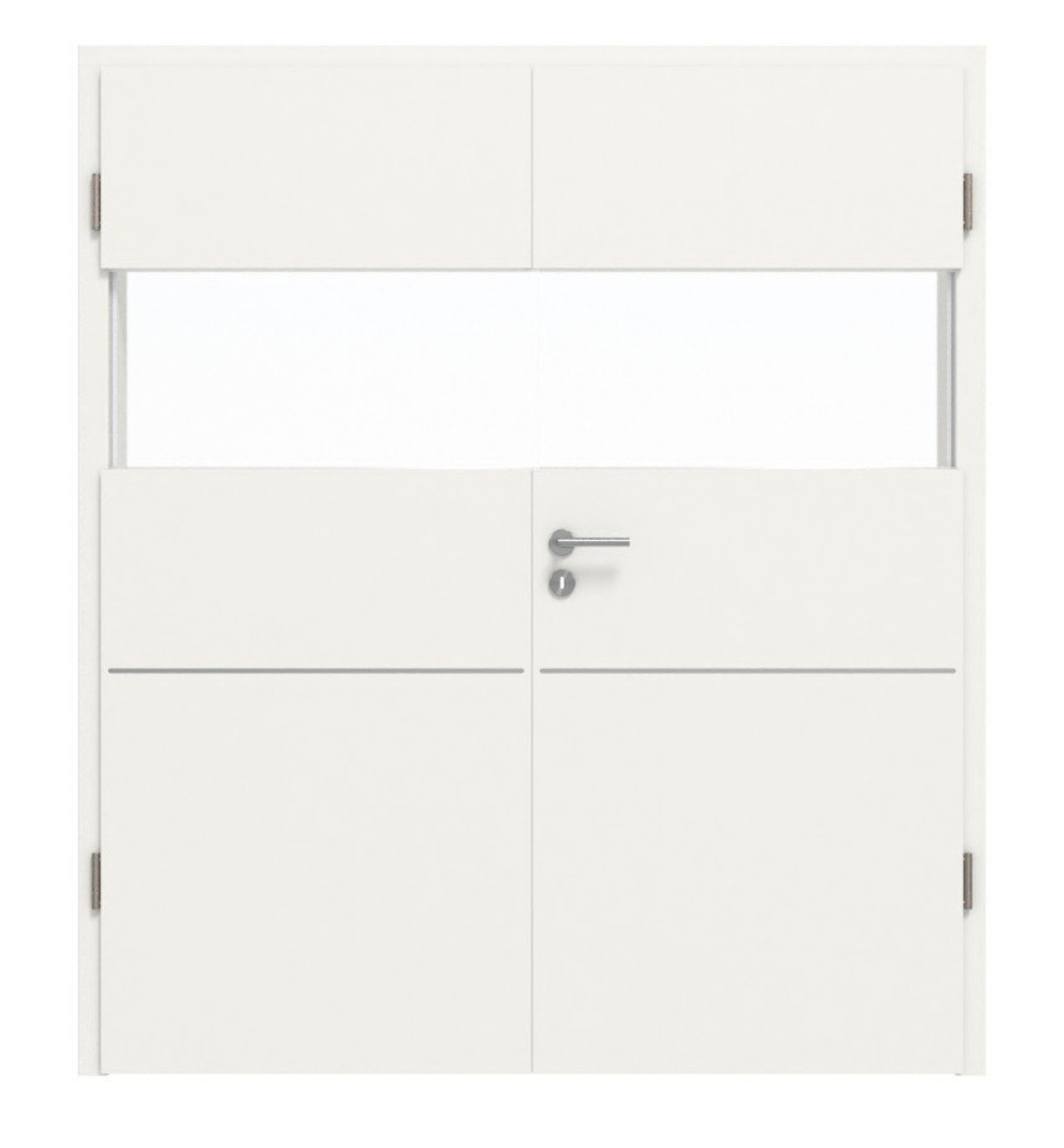 HÖRMANN Drzwi podwójne Pure 2 Biały sygnałowy RAL 9016 Duradecor DesignLine z przeszkleniem poprzecznym z licującą listwą Plain 79-7 z ościeżnicą