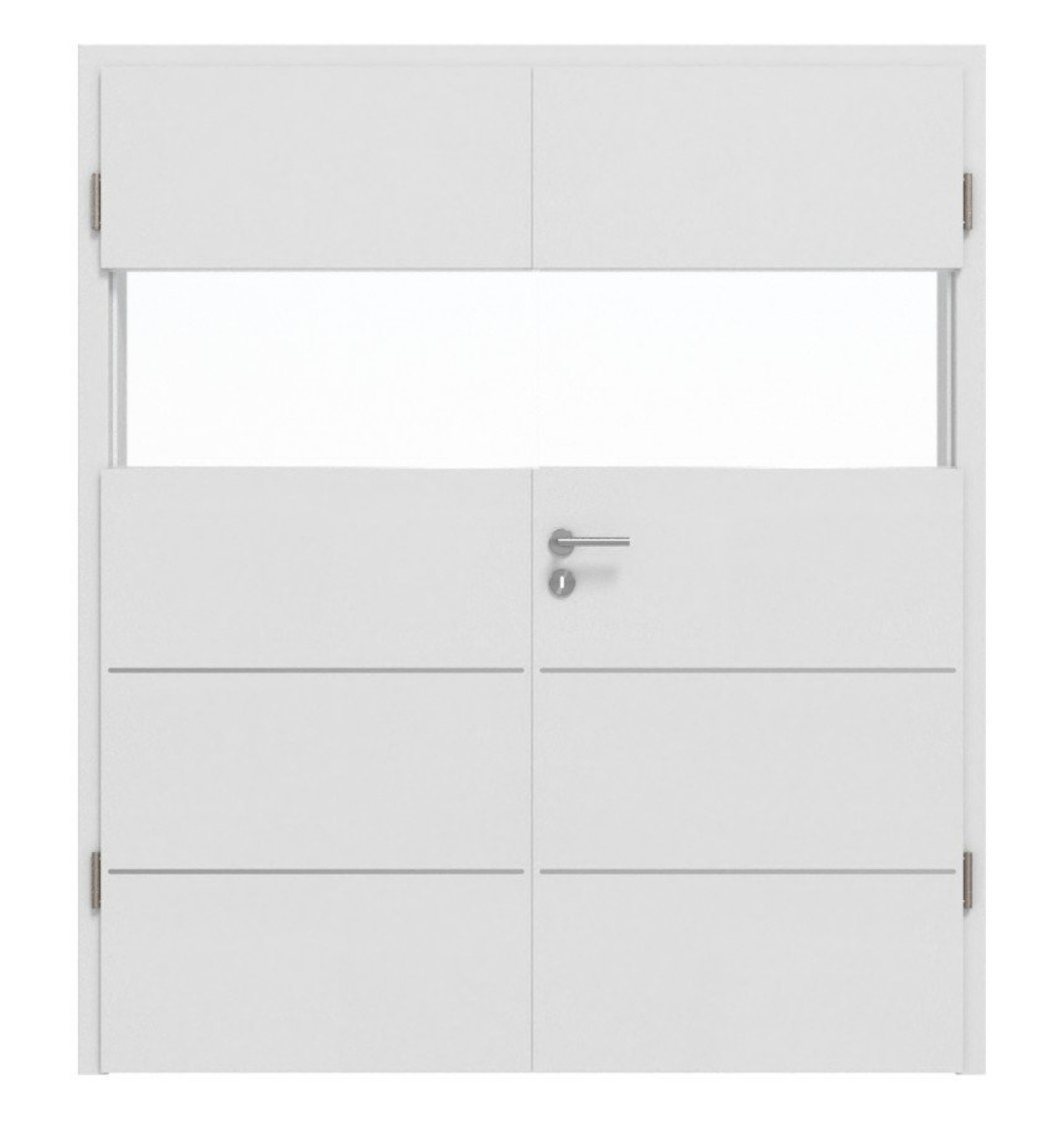 HÖRMANN Drzwi podwójne Pure 2 Bütte Biały Duradecor DesignLine z przeszkleniem poprzecznym z licującą listwą Plain 80-7 z ościeżnicą