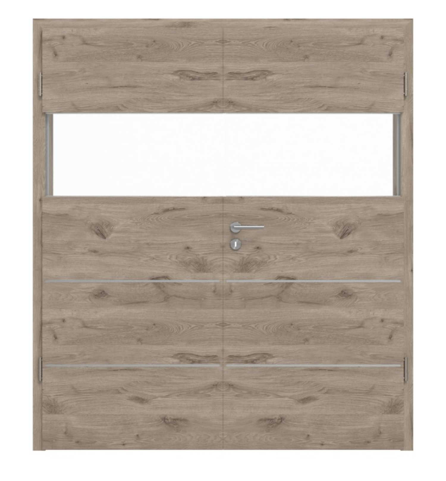 Drzwi podwójne HÖRMANN Pure 2 z dębu północnego, Duradecor DesignLine z przeszkleniem poziomym, z licową listwą Plain 80-7 z ościeżnicą