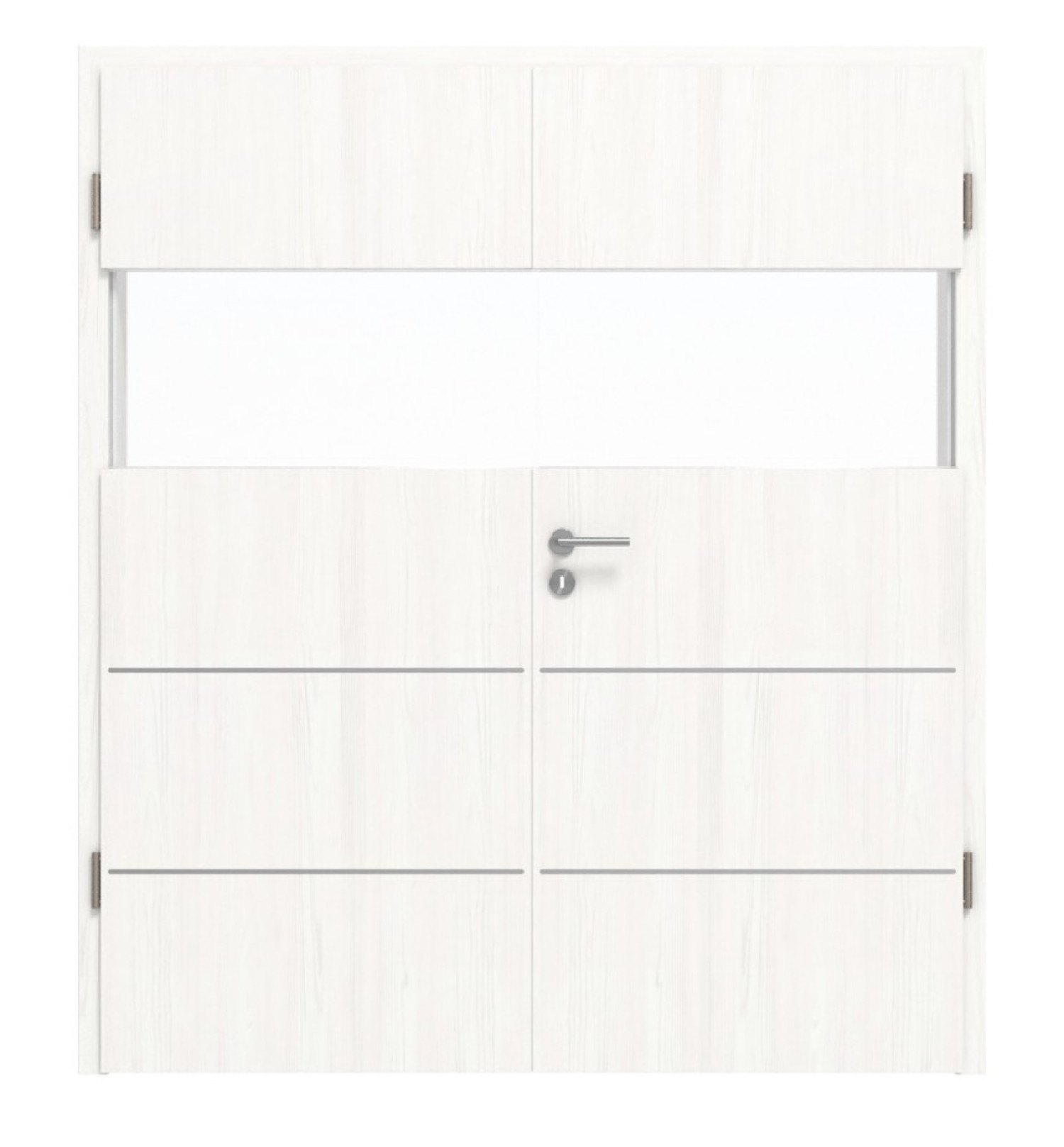 HÖRMANN Drzwi podwójne Pure 2 Szczotkowana biel Duradecor DesignLine z przeszkleniem poprzecznym z licującą listwą Plain 80-7 z ościeżnicą