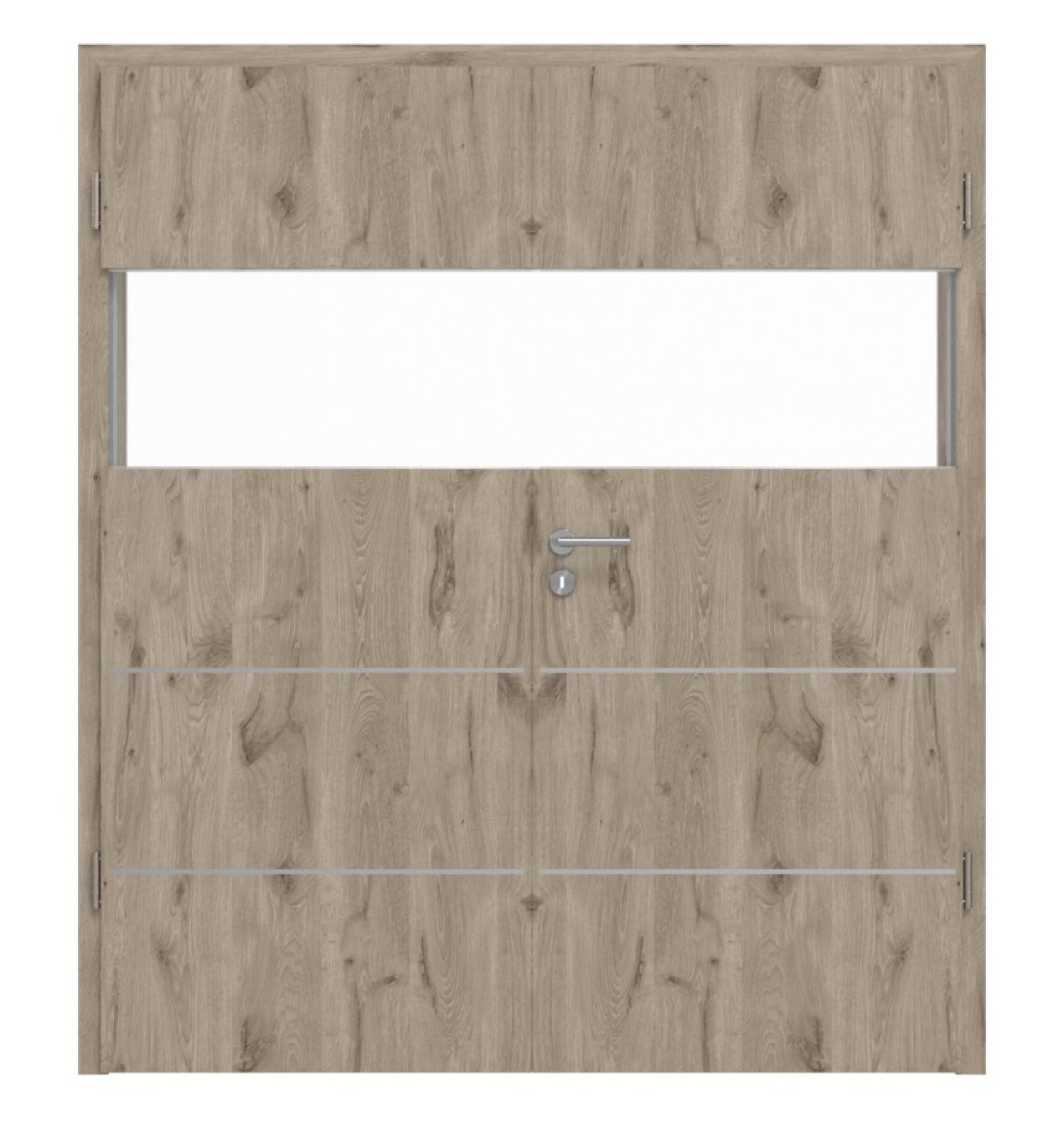 HÖRMANN Drzwi podwójne Pure 2 dąb północny Duradecor DesignLine z przeszkleniem poprzecznym z licującą listwą Plain 80-7 z ościeżnicą