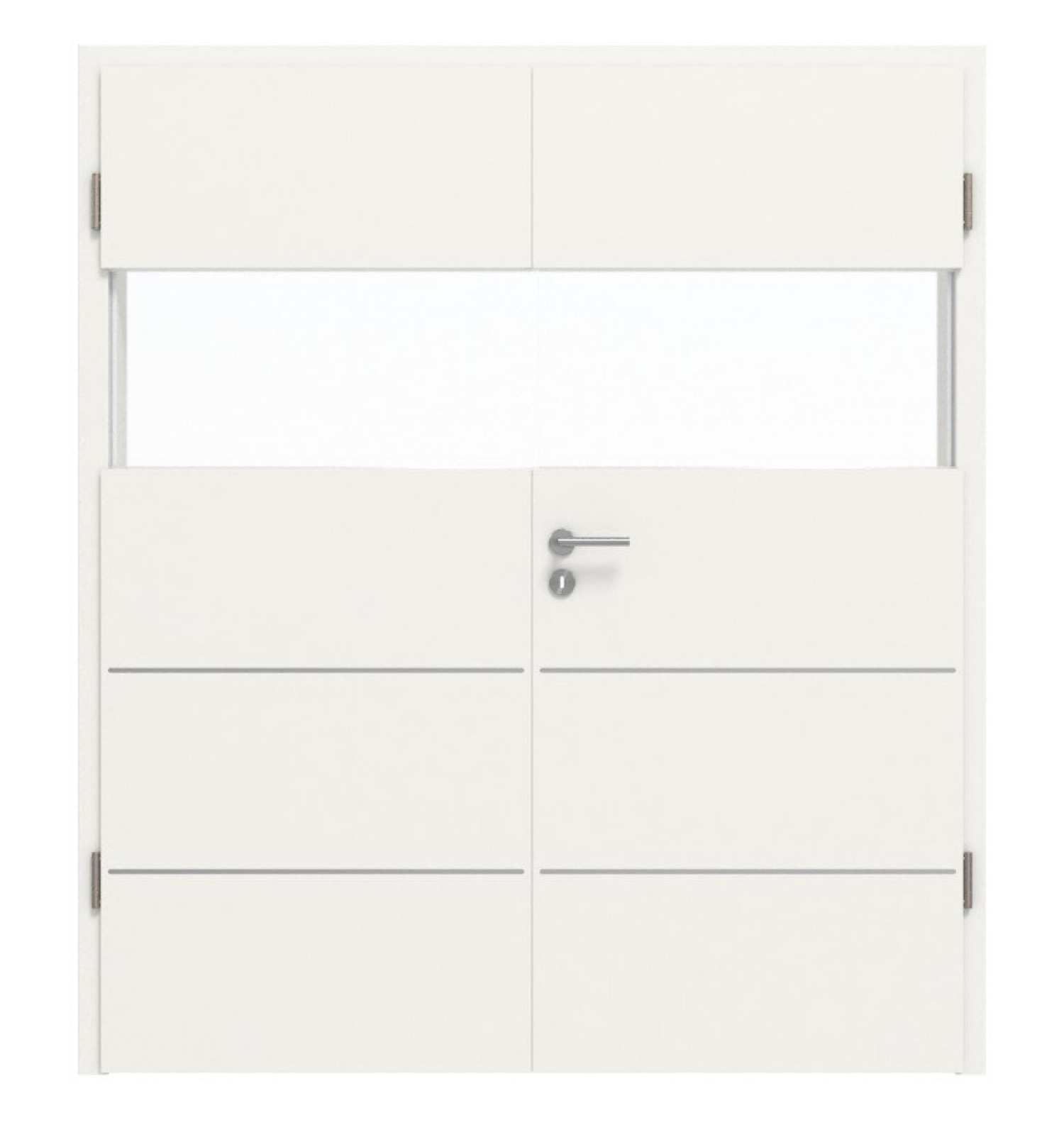 HÖRMANN Drzwi podwójne Pure 2 Biały sygnałowy RAL 9016 Duradecor DesignLine z przeszkleniem poprzecznym z licującą listwą Plain 80-7 z ościeżnicą