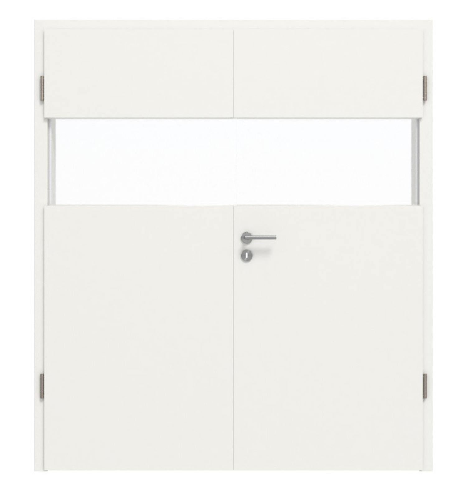 Widok frontowy drzwi podwójnych Smart 2 w kolorze białym z lakierem podstawowym, w komplecie z ościeżnicą - Huga