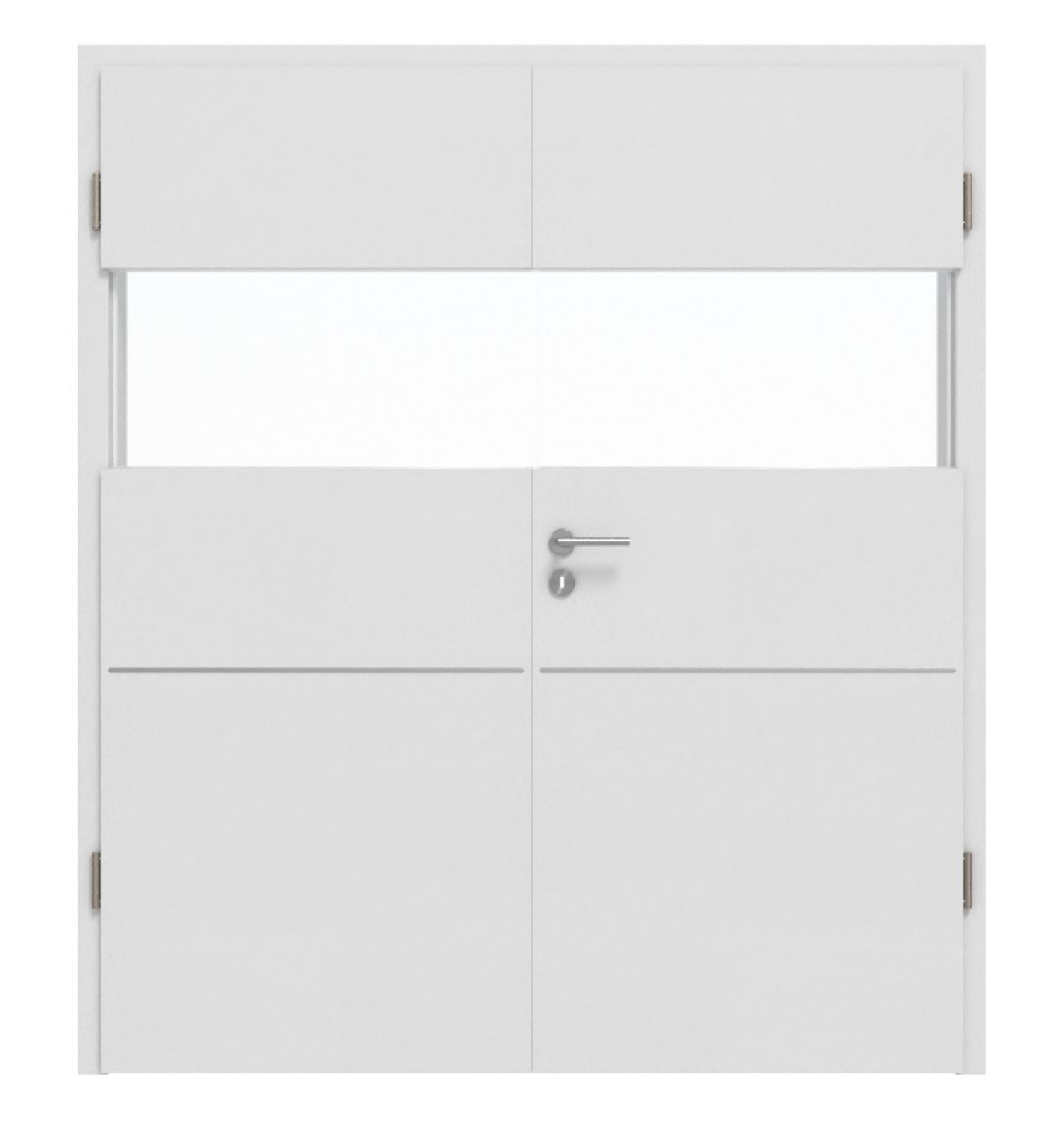 HÖRMANN Drzwi podwójne Pure 2 Bütte Biały Duradecor DesignLine z przeszkleniem poprzecznym z listwą Plain 79 z ościeżnicą