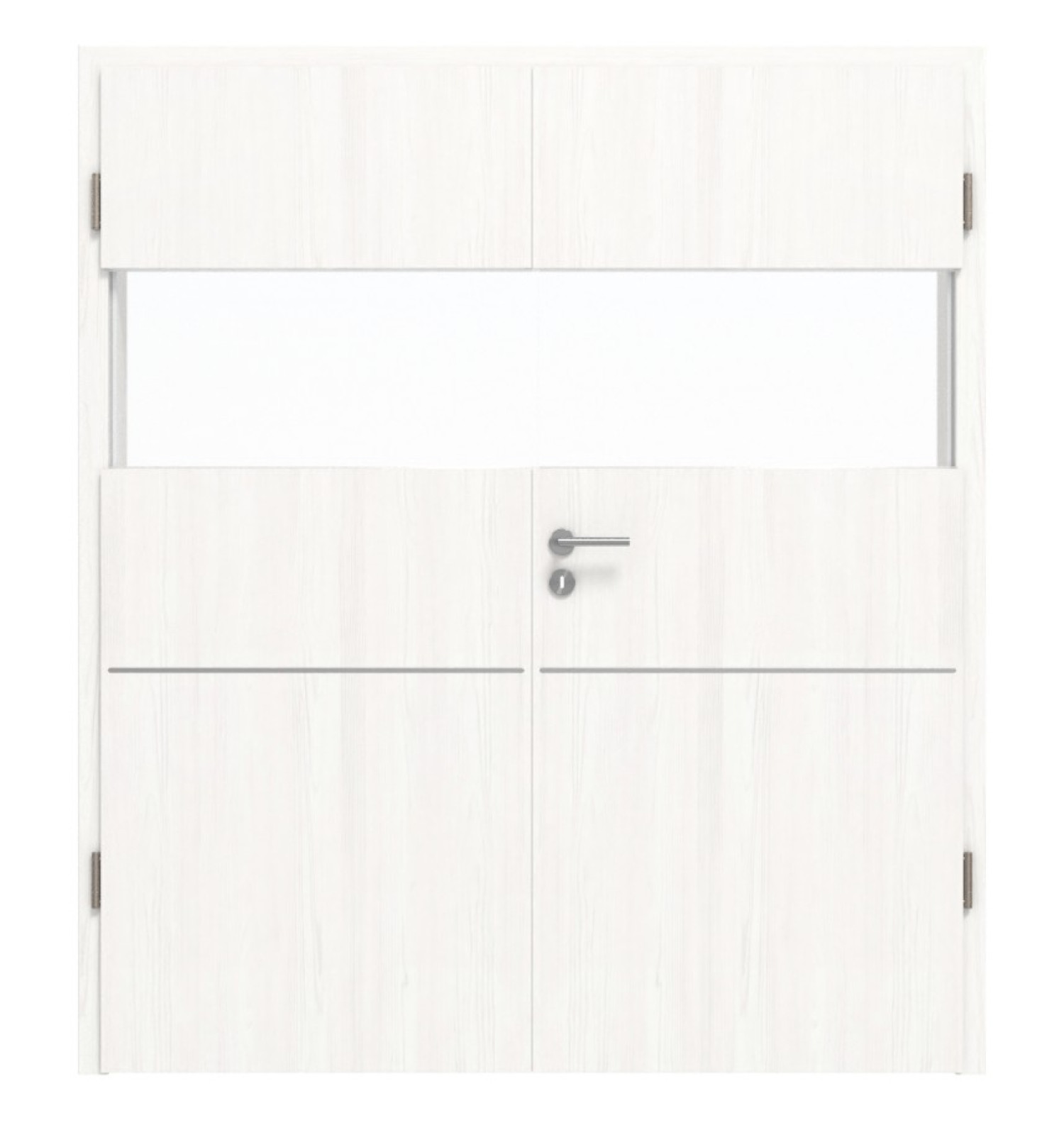 HÖRMANN Drzwi podwójne Pure 2 Szczotkowane Białe Duradecor DesignLine z przeszkleniem poprzecznym z listwą Plain 79 z ościeżnicą