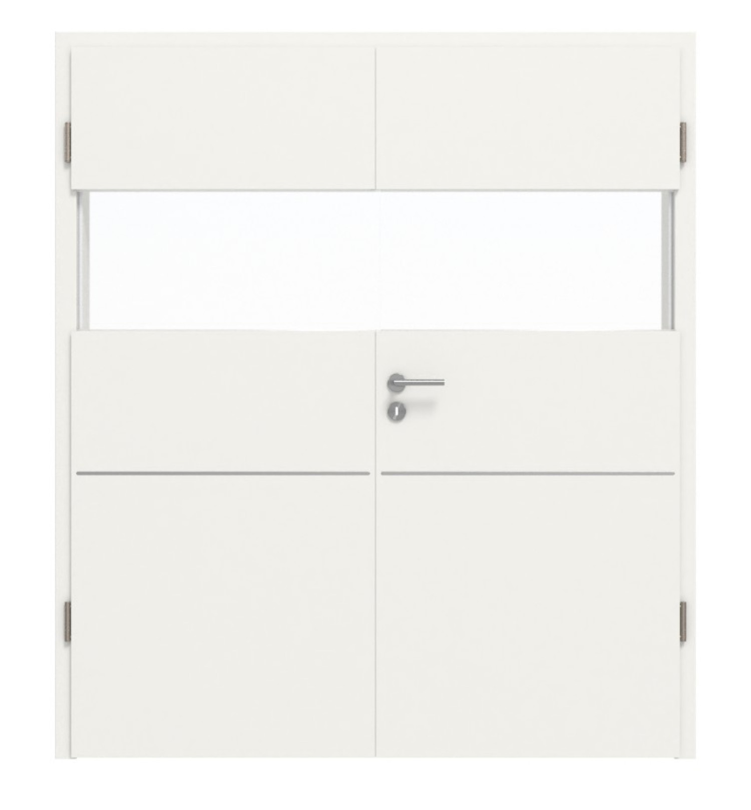 HÖRMANN Drzwi podwójne Pure 2 Biały sygnałowy RAL 9016 Duradecor DesignLine z przeszkleniem poprzecznym z listwą Plain 79 z ościeżnicą