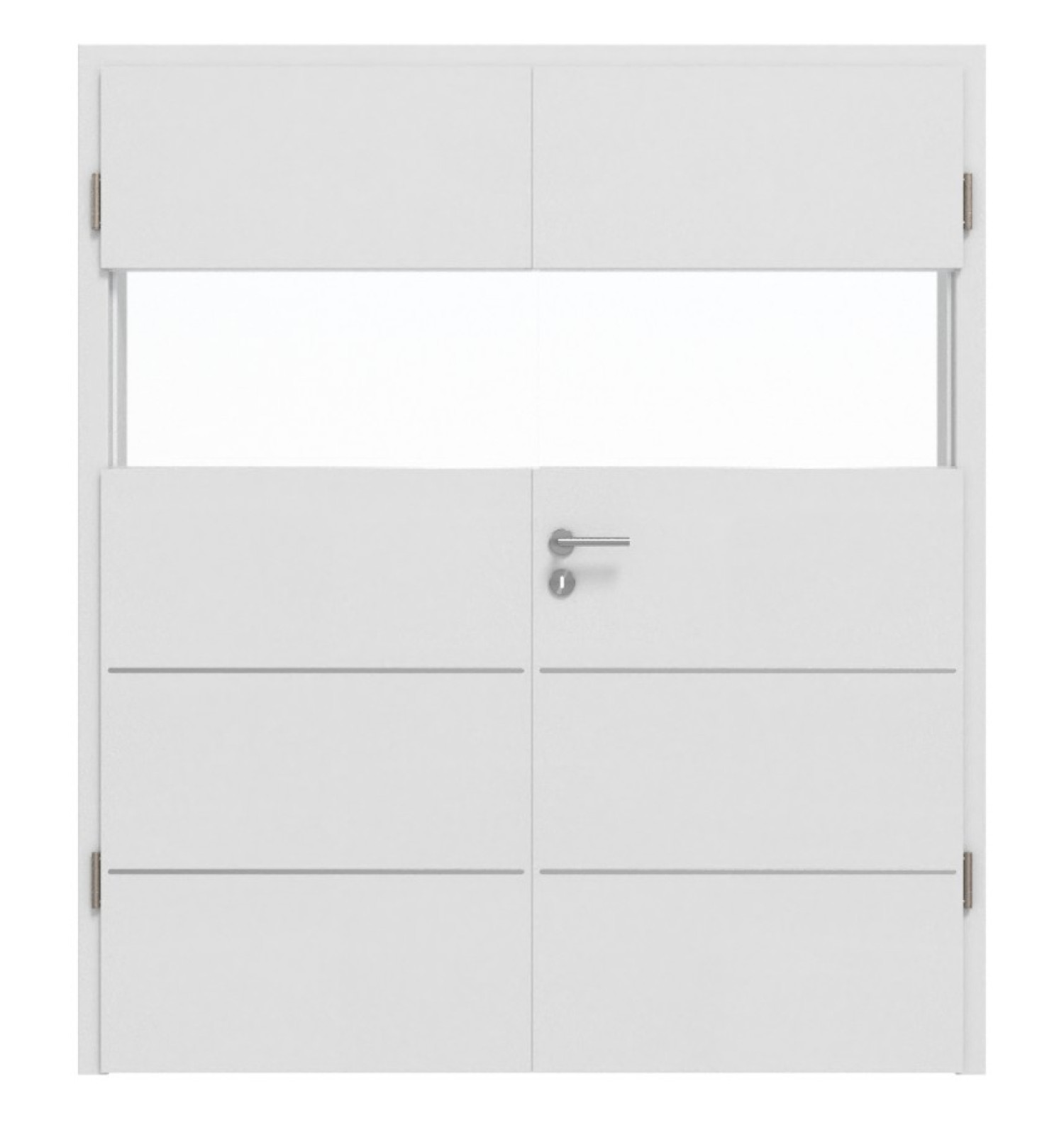 HÖRMANN Drzwi podwójne Pure 2 Bütte Biały Duradecor DesignLine z przeszkleniem poprzecznym z listwą Plain 80 z ościeżnicą