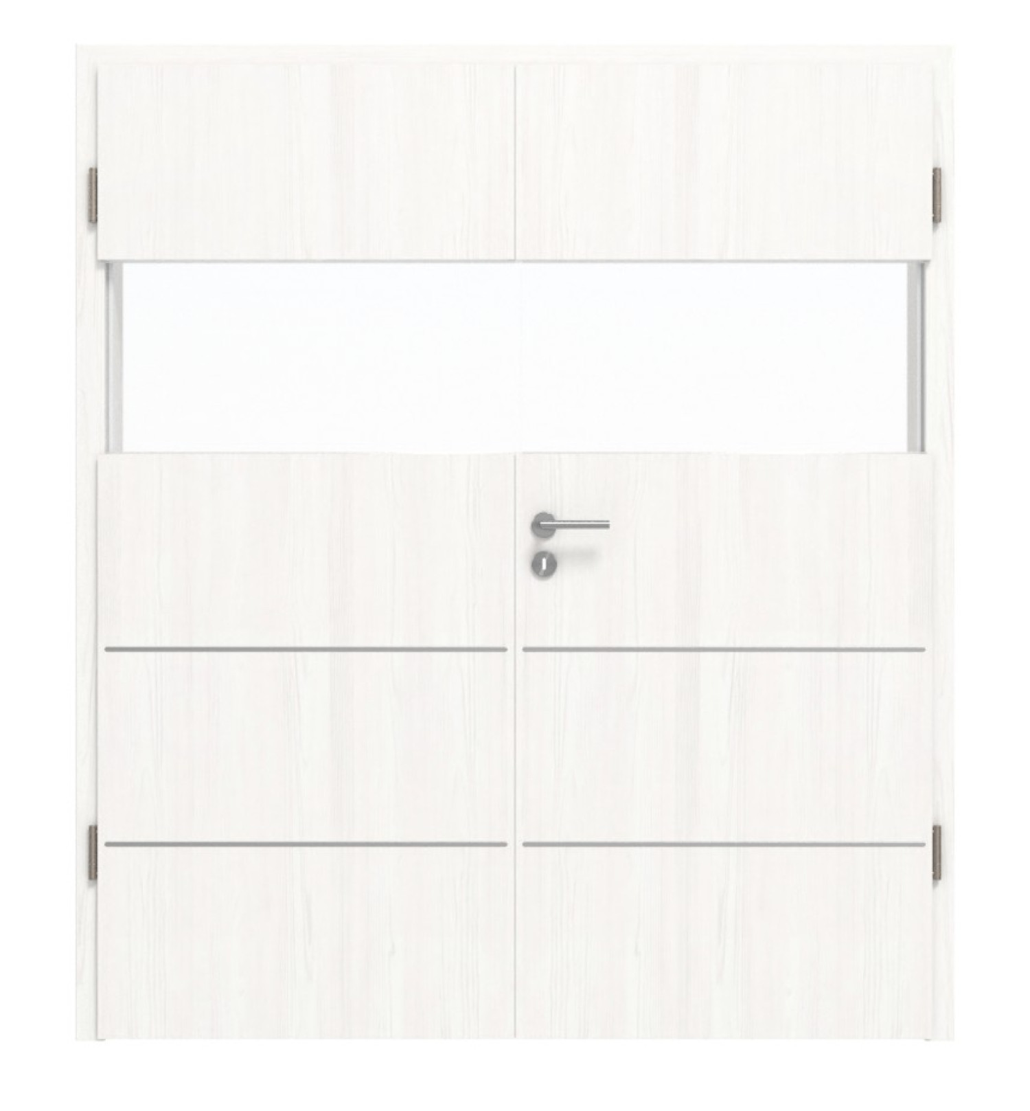 HÖRMANN Drzwi podwójne Pure 2 Szczotkowana biel Duradecor DesignLine z przeszkleniem poprzecznym z listwą Plain 80 z ościeżnicą