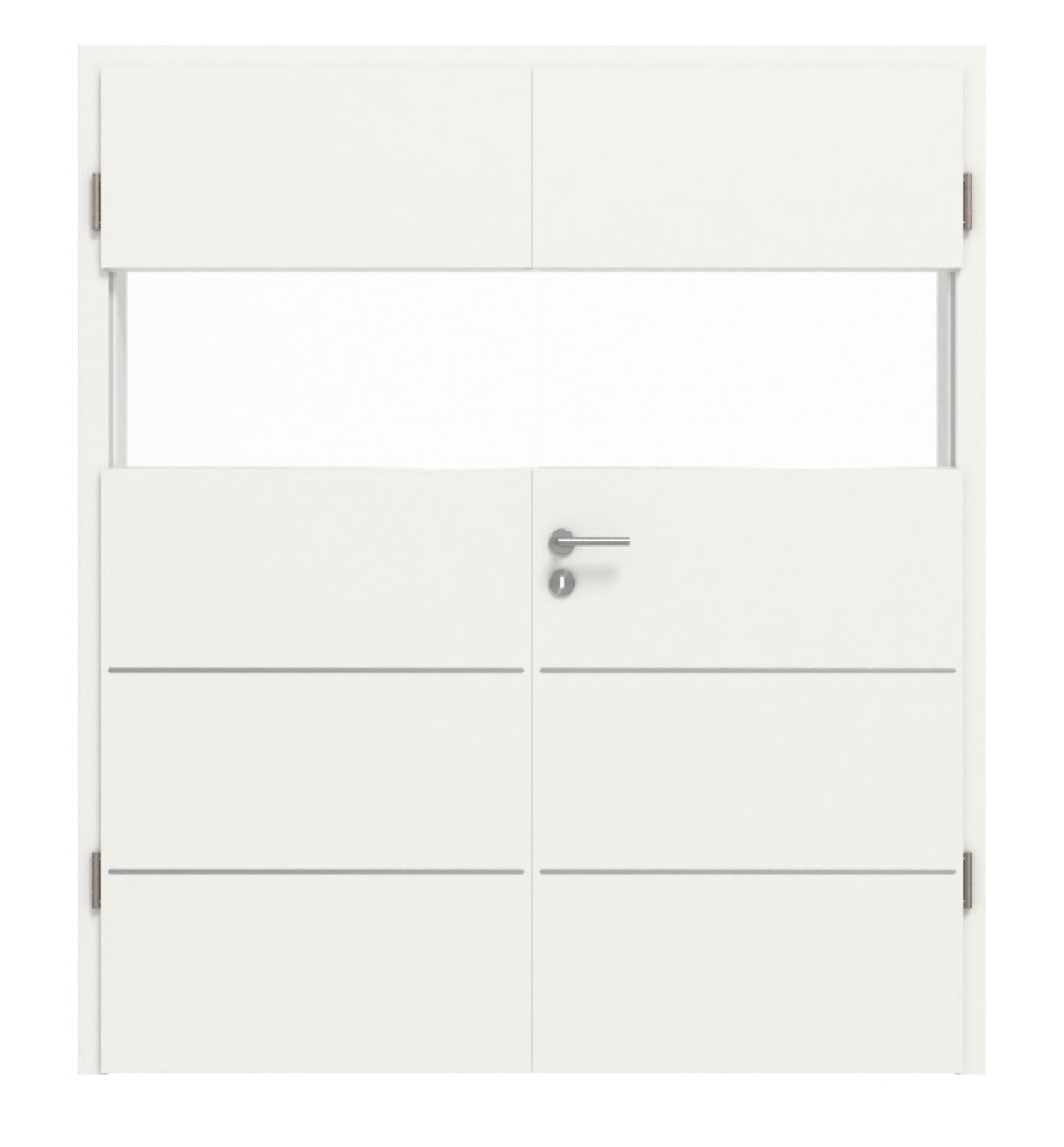 HÖRMANN Drzwi podwójne Pure 2 Biały sygnałowy RAL 9016 Duradecor DesignLine z przeszkleniem poprzecznym z listwą Plain 80 z ościeżnicą