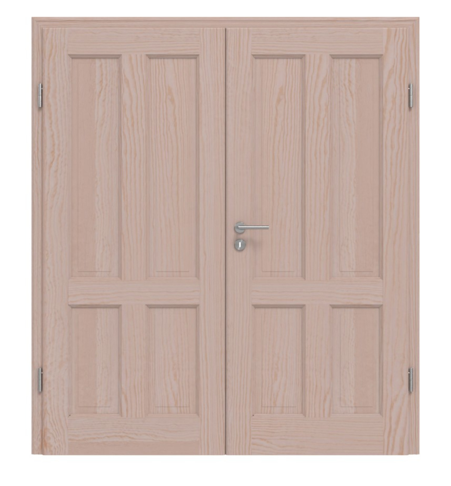 Widok z przodu drzwi podwójnych TE-4 z surowego drewna sosnowego bez sęków - Twoje drzwi