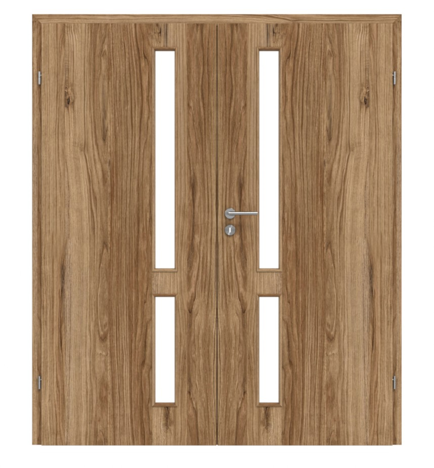 Widok frontowy drzwi podwójnych Zano M3 Honig Catania folia dekoracyjna z przeszkleniem i ościeżnicą
