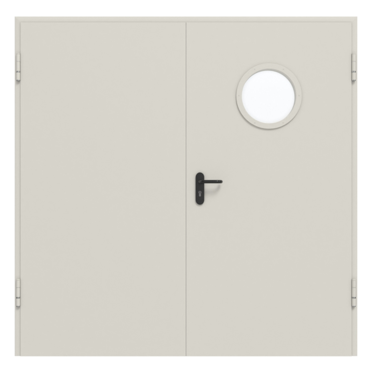 HÖRMANN Komplettset stalowa wielofunkcyjna drzwi zewnętrzne D65-2 OD z okrągłym przeszkleniem w skrzydle drzwiowym, w tym ościeżnica narożna