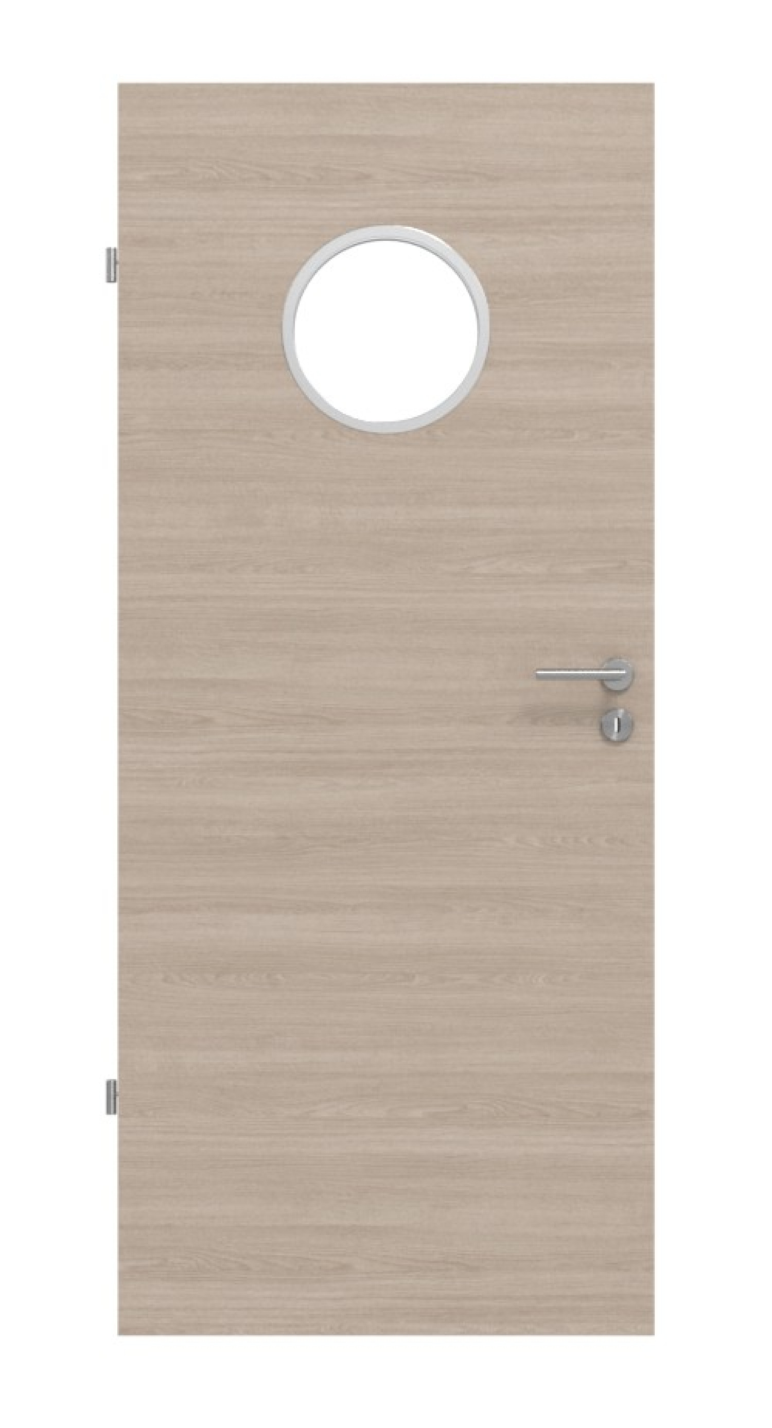 Front view of gray oak cross LA porthole Basic Durat interior door - Huga