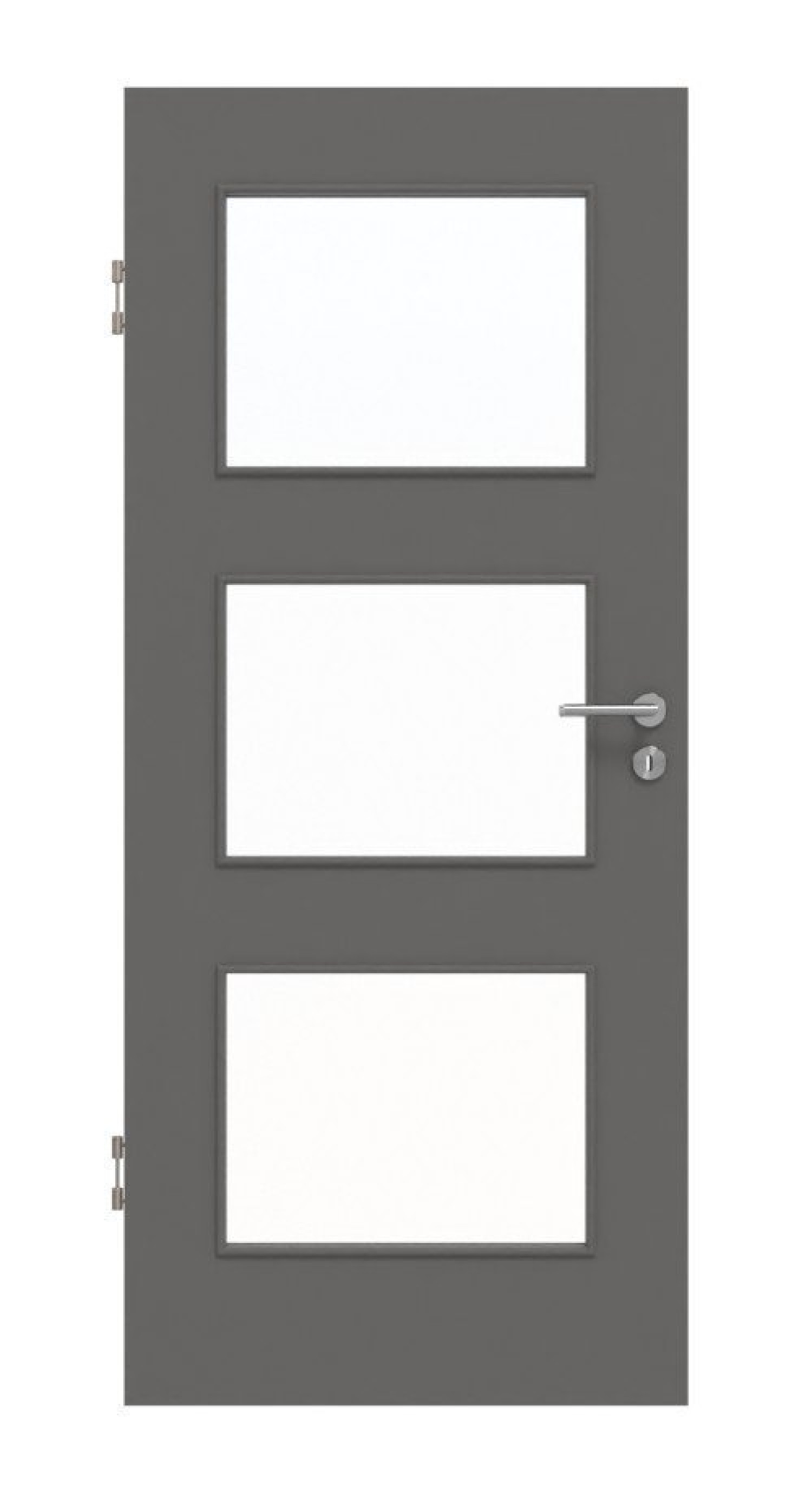 Front view of Huga interior door Hygge gray RAL 7037 Duradecor Basic with light cutout LA 11