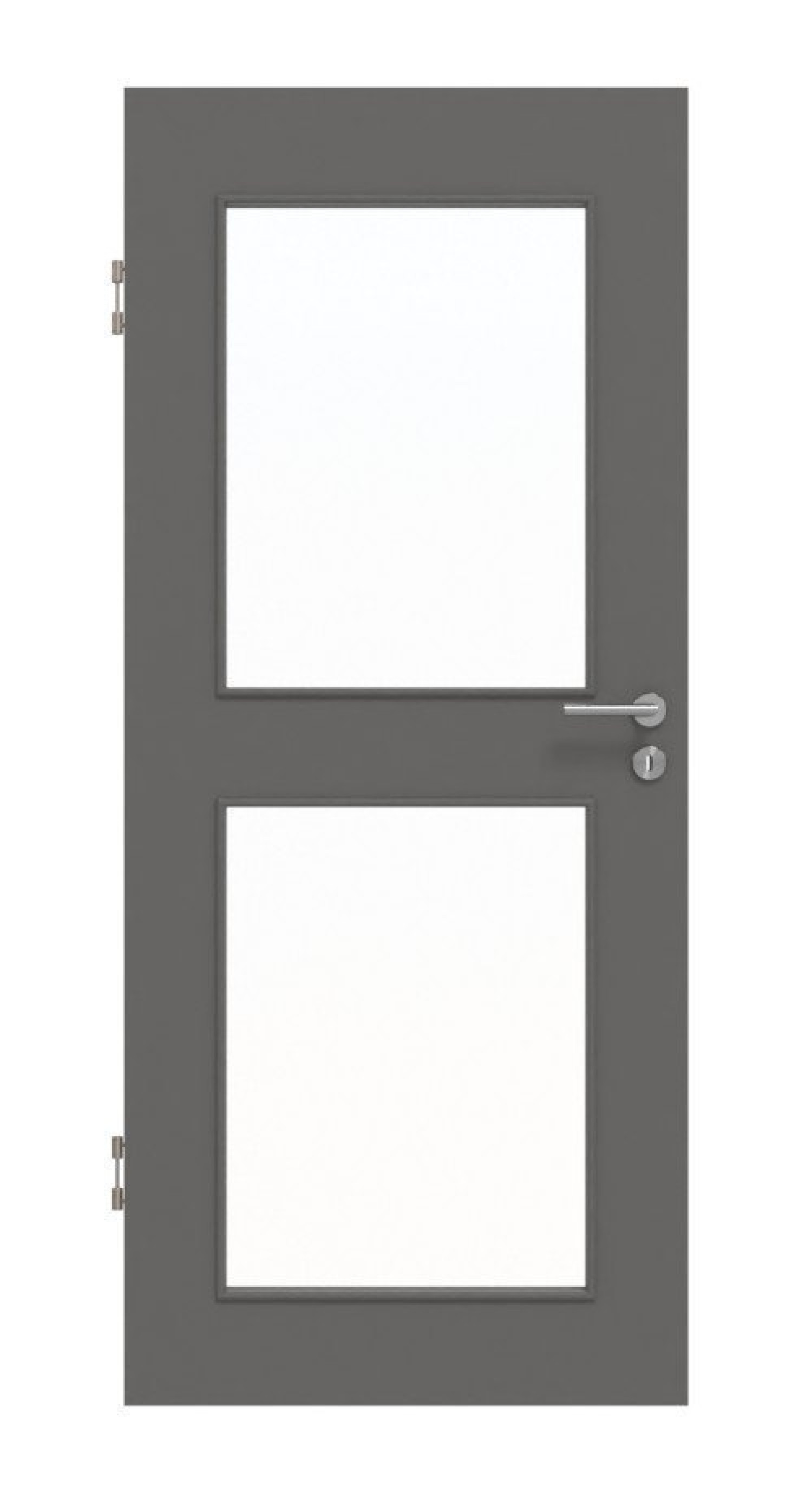 Frontansicht drzwi wewnętrznych Huga Hygge szare RAL 7037 Duradecor Basic z przeszkleniem LA 12