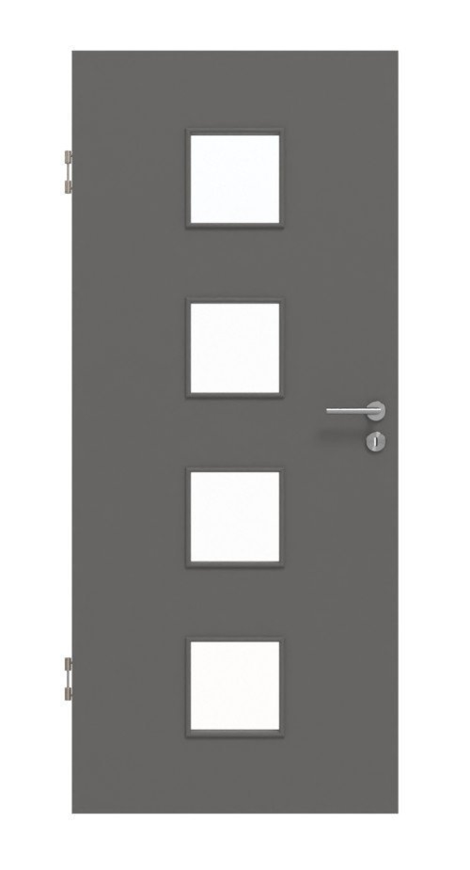 Frontansicht drzwi wewnętrznych Huga Hygge szare RAL 7037 Duradecor Basic z przeszkleniem LA 14