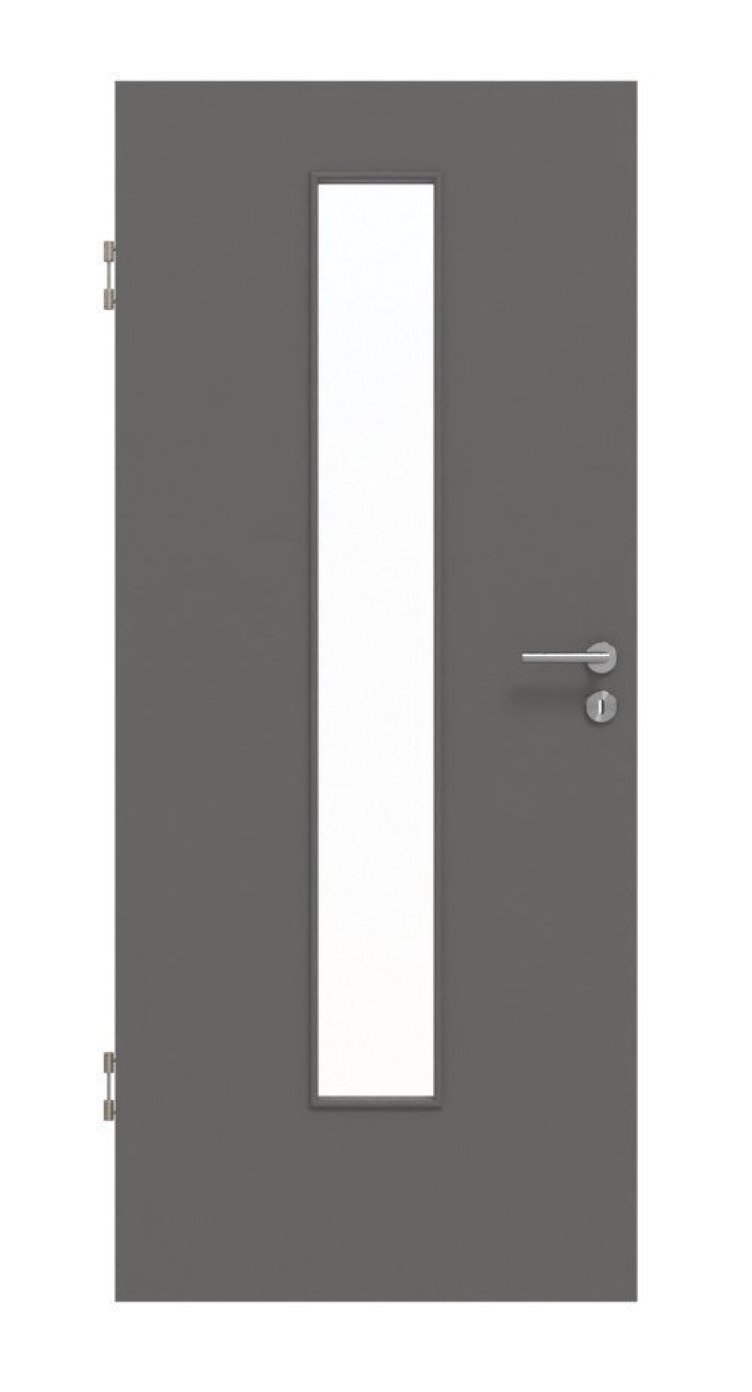 Front view of Huga interior door Hygge gray RAL 7037 Duradecor Basic with light cutout LA 24