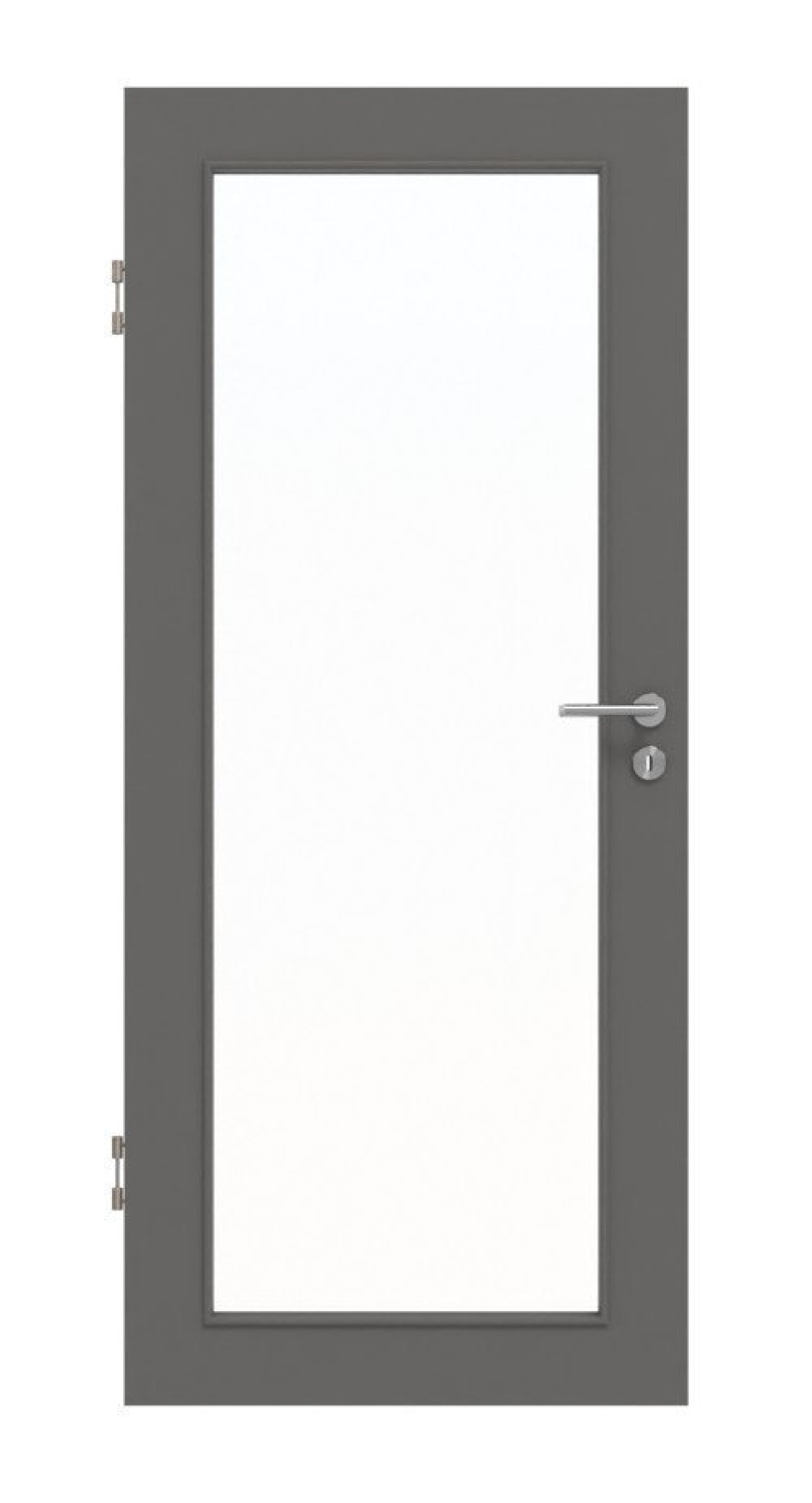 Frontansicht drzwi wewnętrznych Huga Hygge szare RAL 7037 lakier Basic z przeszkleniem LA-27