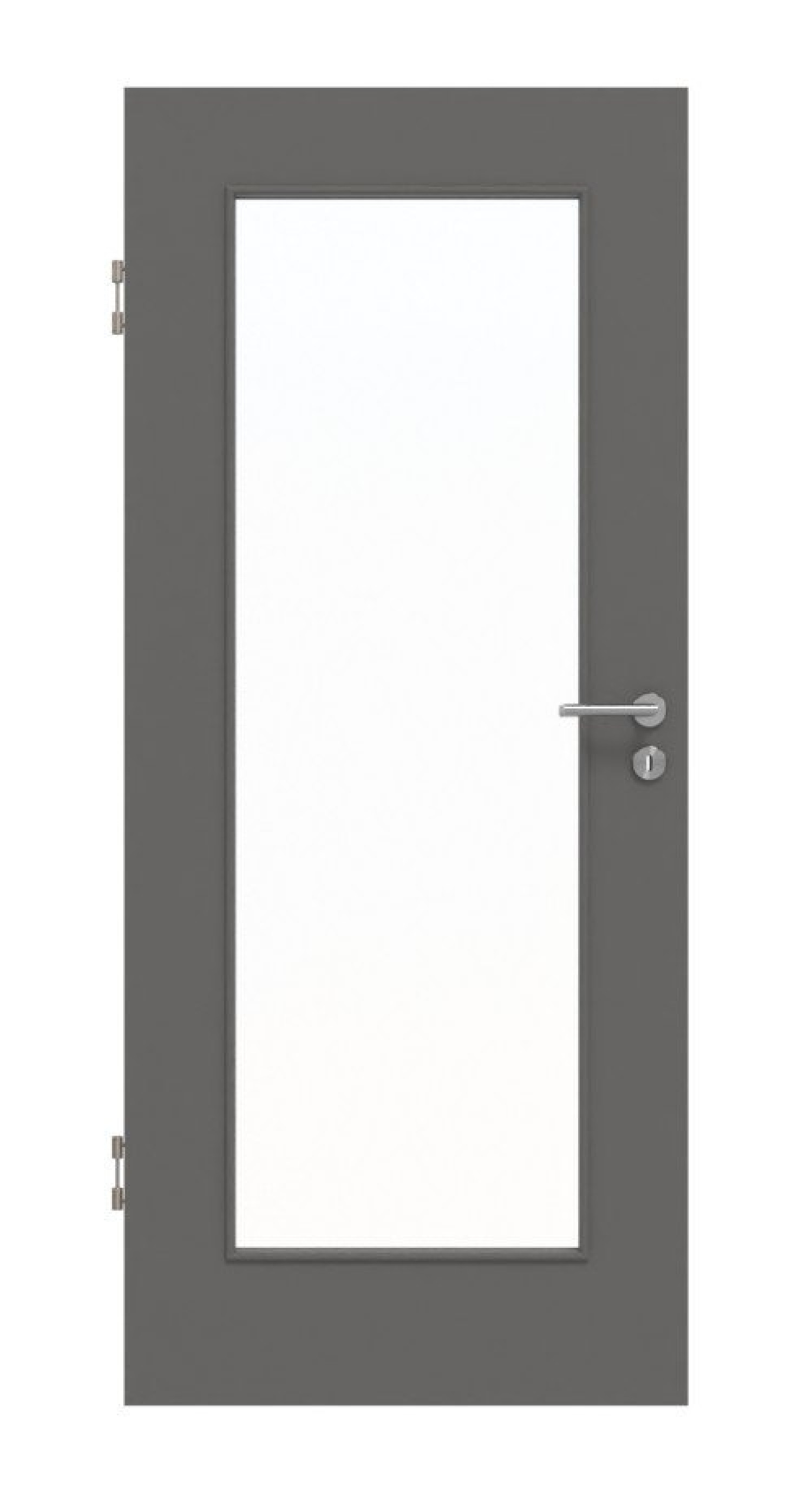 Front view of Huga interior door Hygge gray RAL 7037 Duradecor Basic with light cutout LA 8