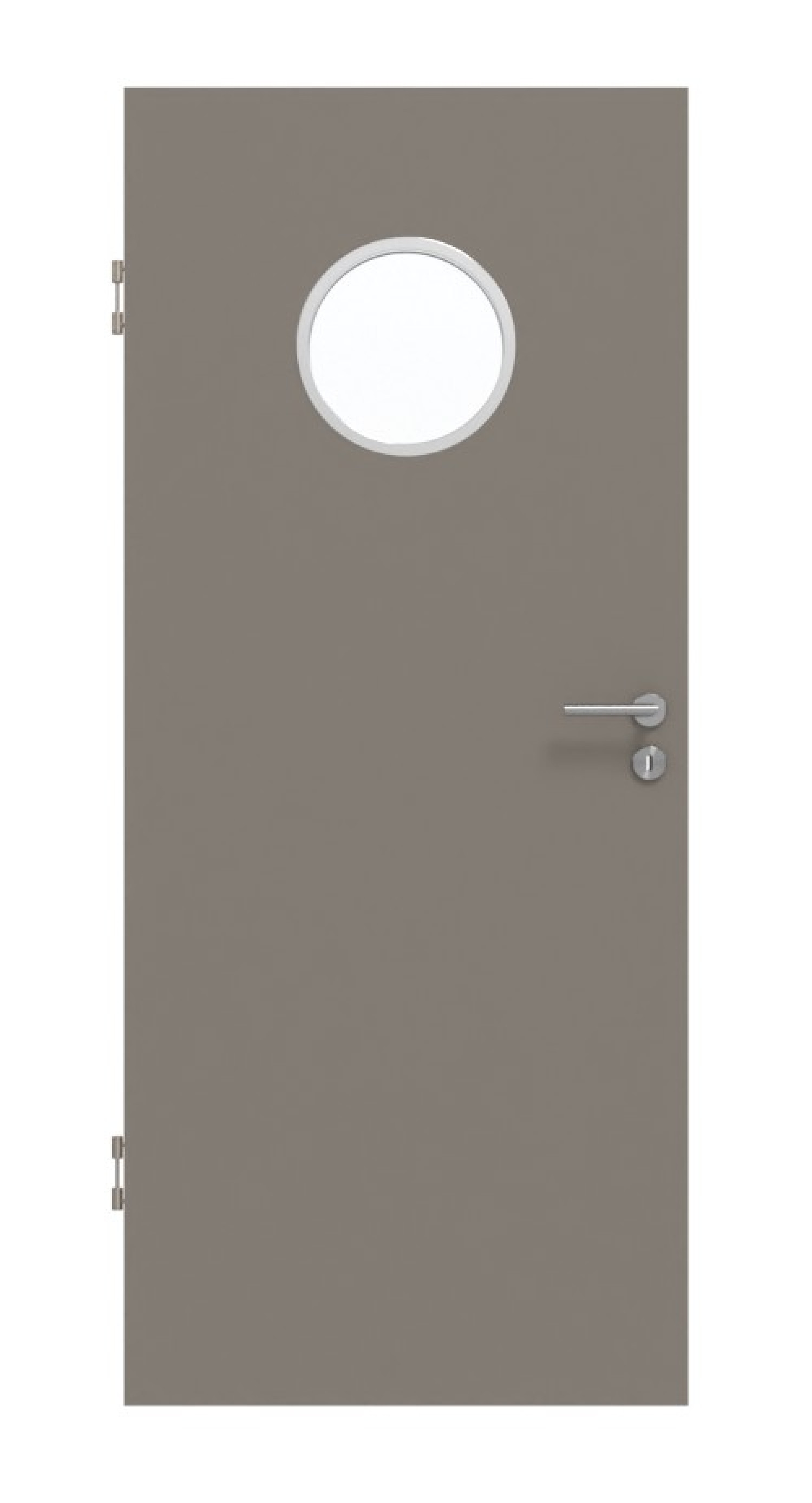 Widok frontowy drzwi wewnętrznych LA Bullauge Basic Lack w kolorze taupe RAL 7048 - Huga