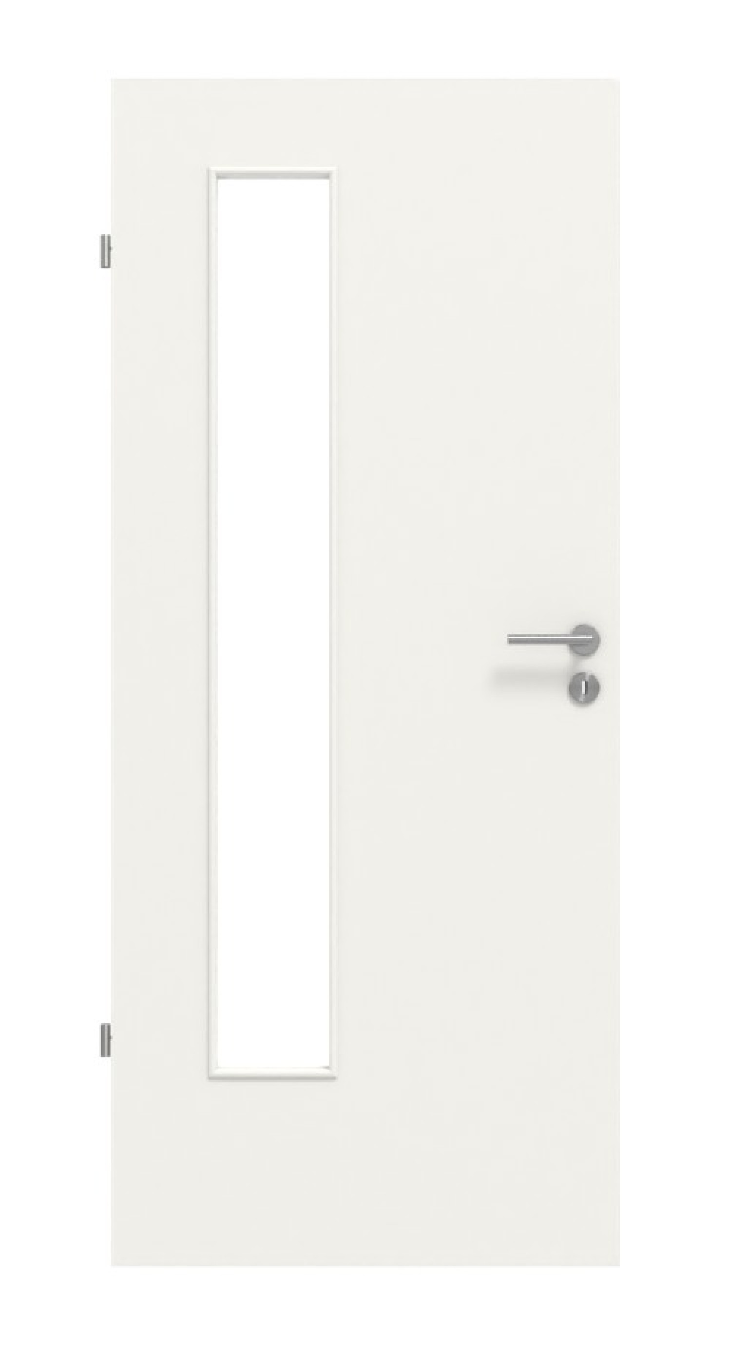 Frontansicht drzwi wewnętrznych Huga Basic Lak w kolorze białym podobnym do RAL 9016 LA 24 od strony zawiasów