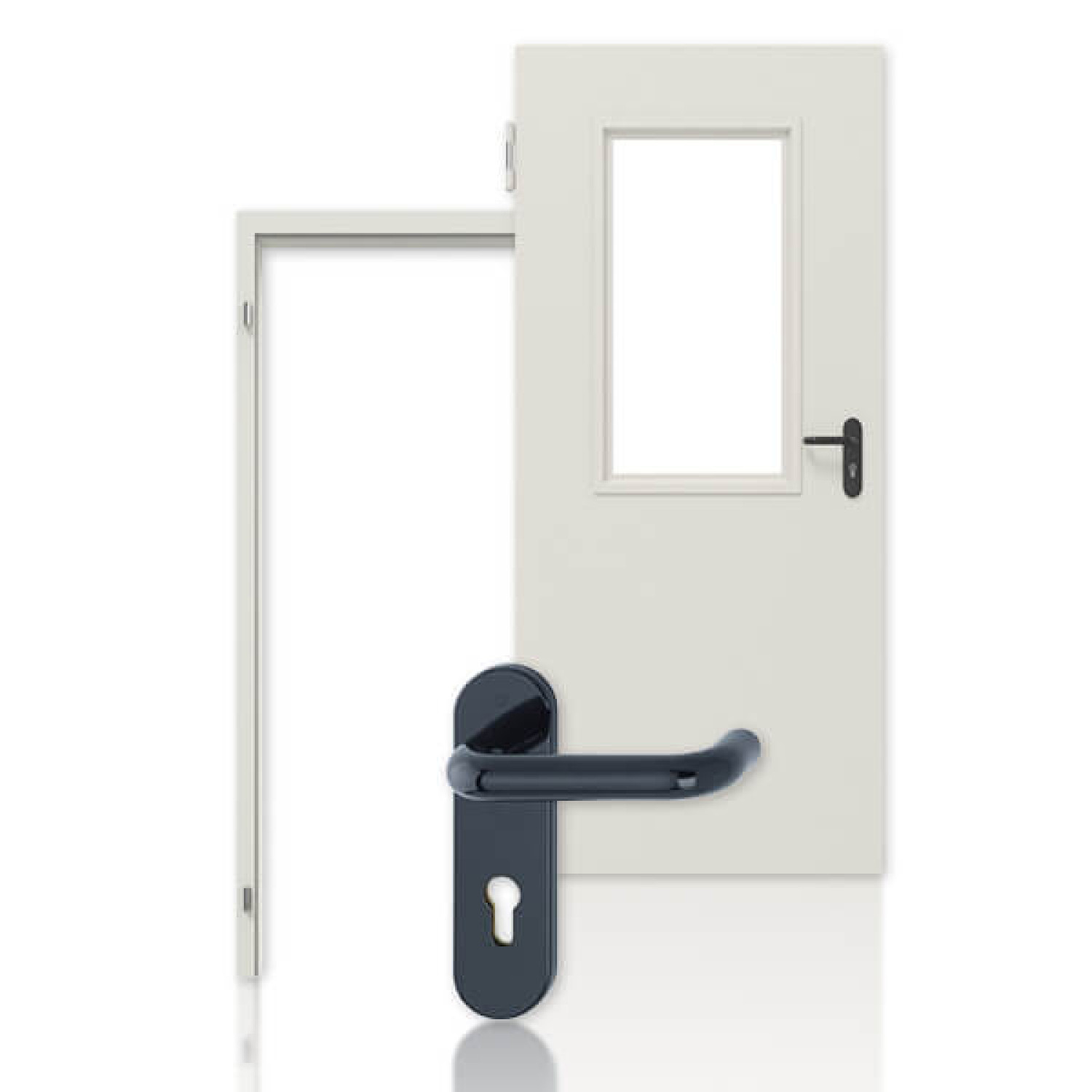 Kompletny widok zestawu drzwi wewnętrznych stalowych drzwi wielofunkcyjnych D65-1 OD z LA-B2 w tym ościeżnica - Hörmann