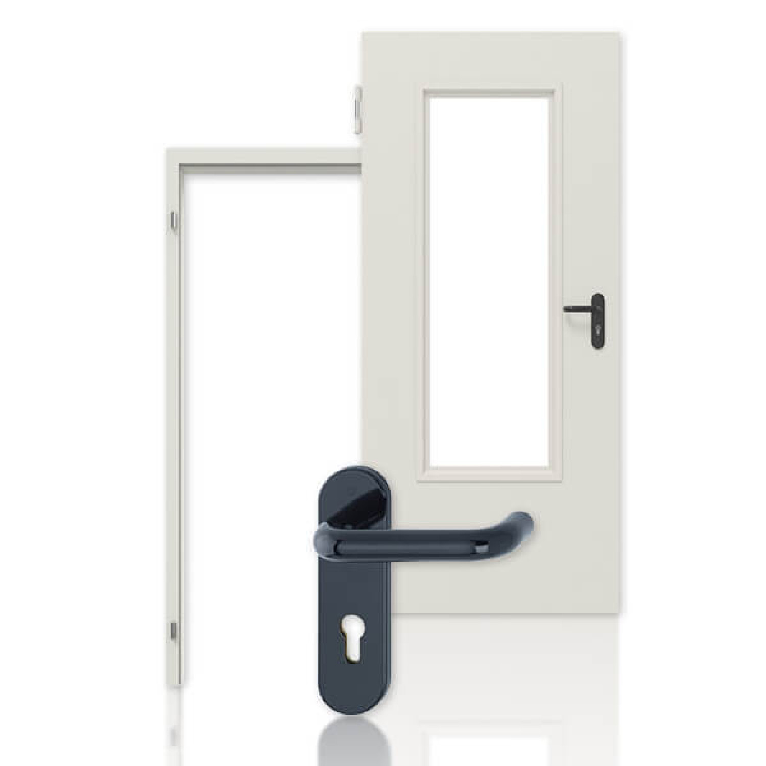 Kompletny widok zestawu drzwi wewnętrznych stalowych drzwi wielofunkcyjnych D65-1 OD z LA-B3 w tym ościeżnica DryFix - Hörmann