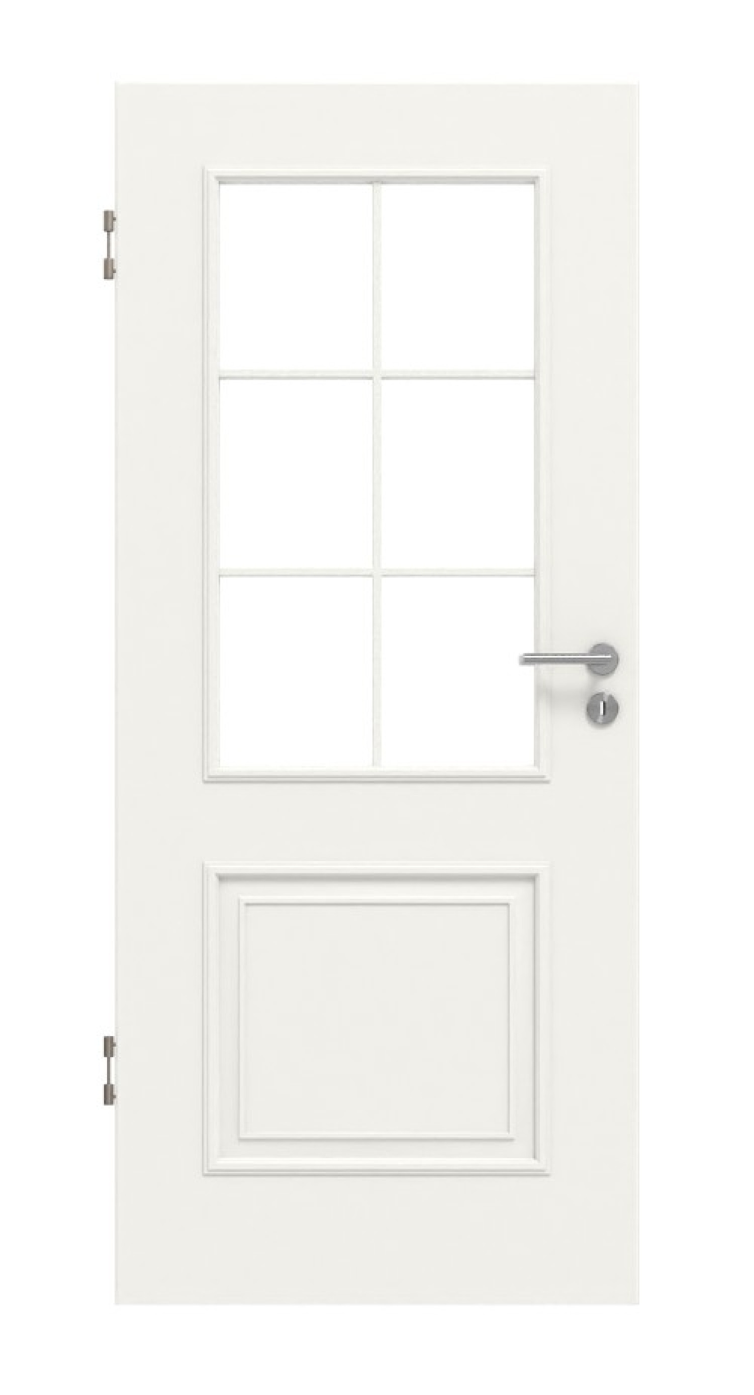 Widok frontowy drzwi wewnętrznych Huga Landhaus 2 LA Sprosse 2/3 Classic Durat w kolorze białym RAL 9016