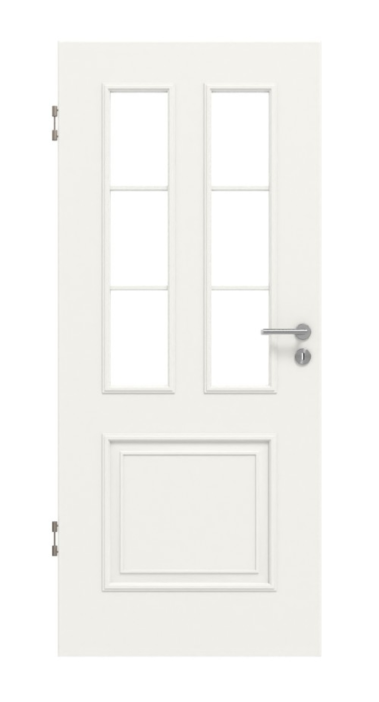Widok frontowy drzwi wewnętrznych HUGA Landhaus 3 białe lakierowane Classic z przeszkleniem LA Sprosse 1/3
