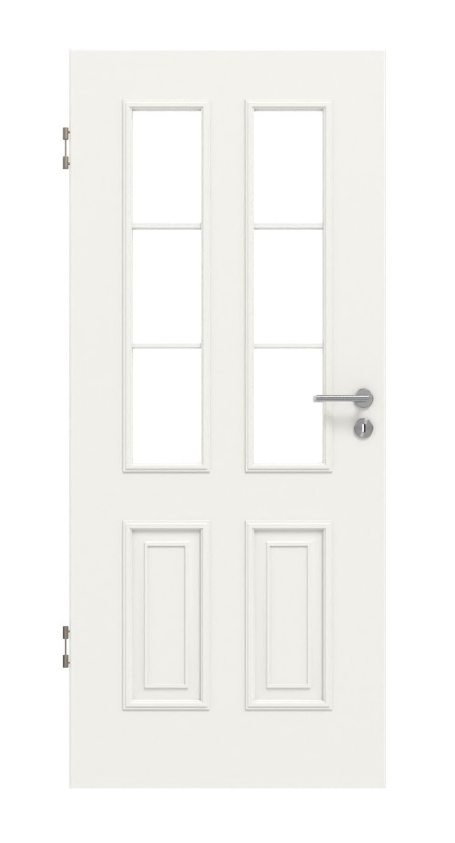 Widok frontowy drzwi wewnętrznych HUGA Landhaus 4 białe lakierowane Classic z przeszkleniem LA Sprosse 1/3
