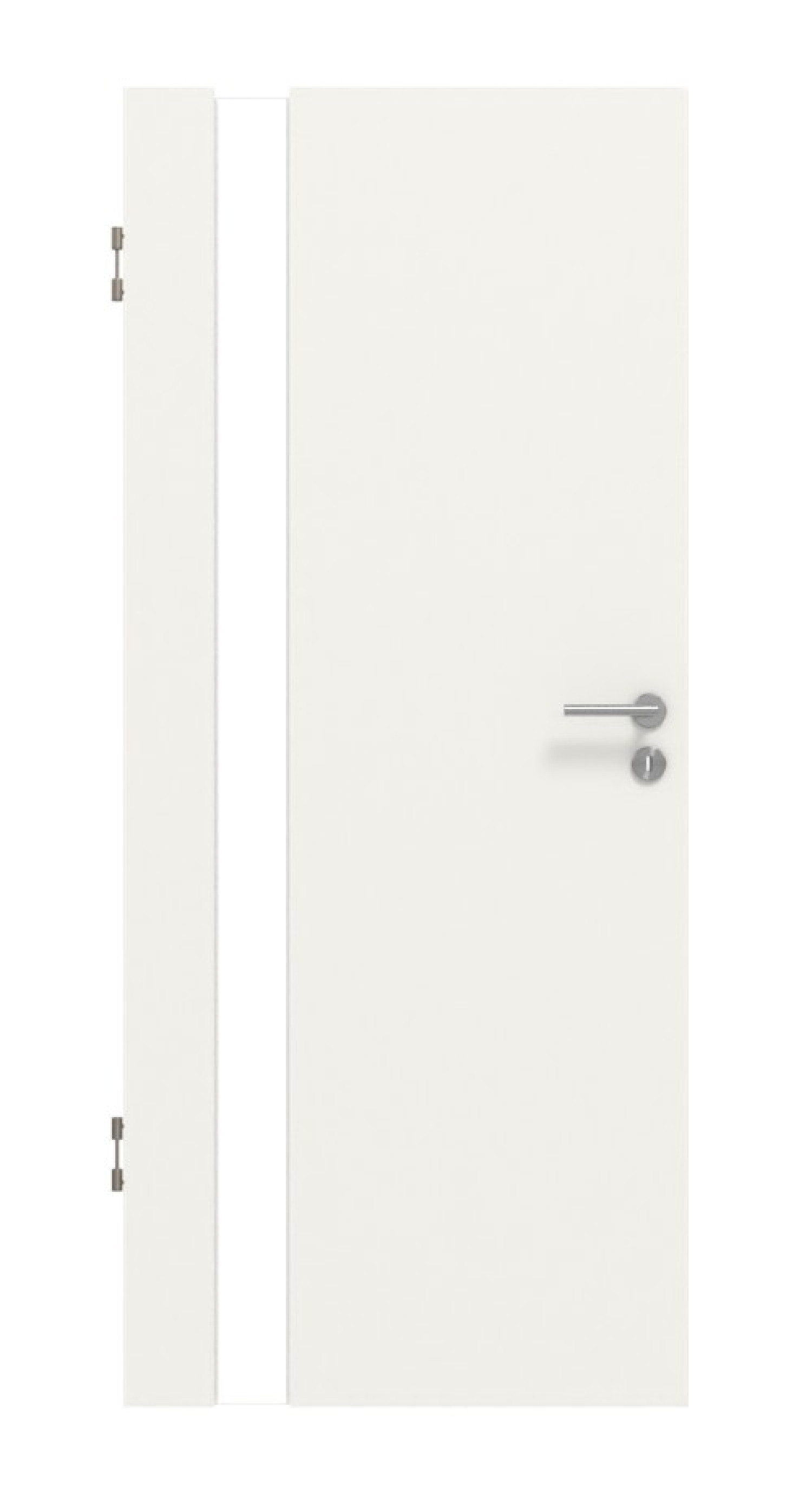 Front view of HUGA interior door Smart 1 white lacquer concept with glass cutout hinge side