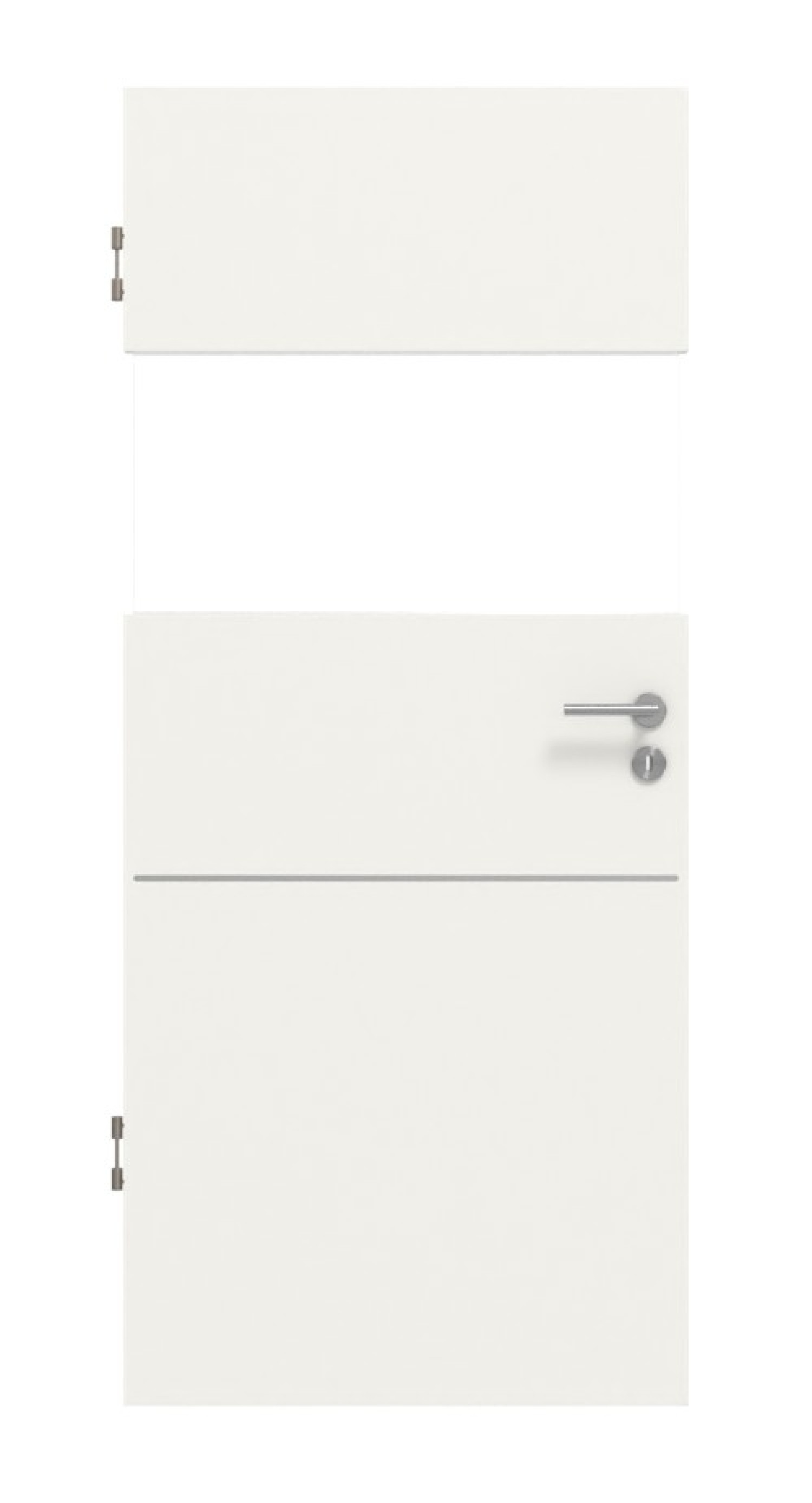 Front view of HUGA interior door Smart 2 white lacquer concept with horizontal glass cutout with flush Accura 79-7 strip