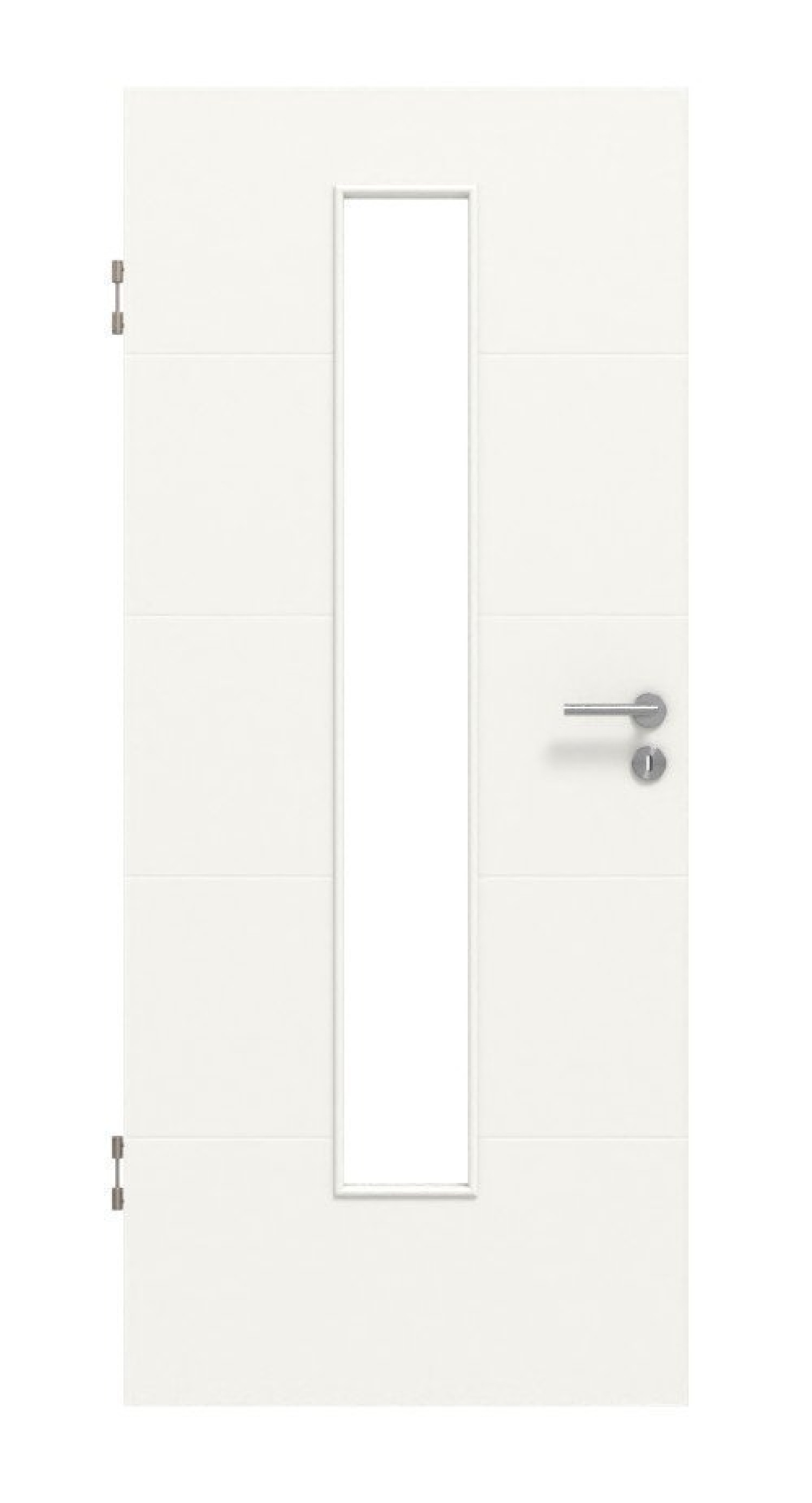 Front view of HUGA interior door Cava 15 white lacquer decor similar to RAL 9016 Durat Concept with light cutout LA 24
