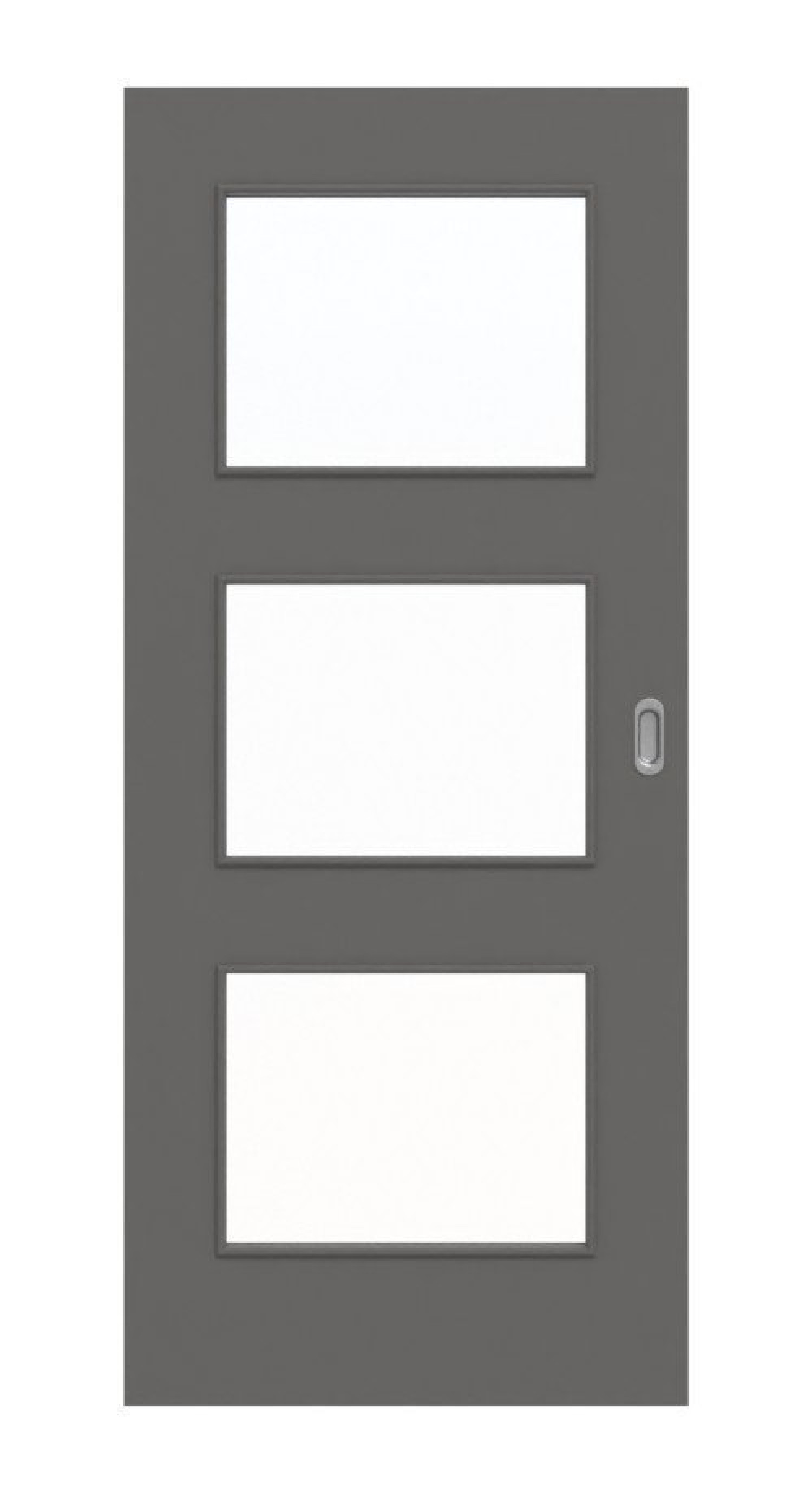 Frontansicht drzwi przesuwnych Huga Hygge szary RAL 7037 Durat Basic z przeszkleniem LA 11