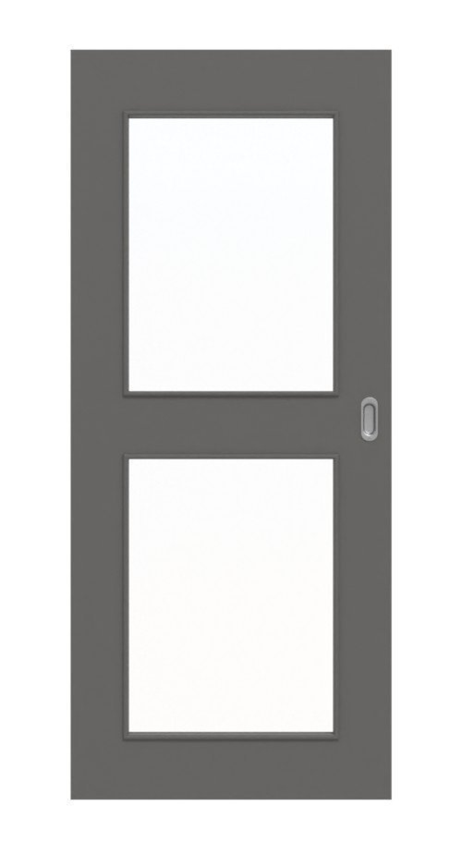 Frontansicht drzwi przesuwnej Huga Hygge szarej RAL 7037 Durat Basic z przeszkleniem LA 12