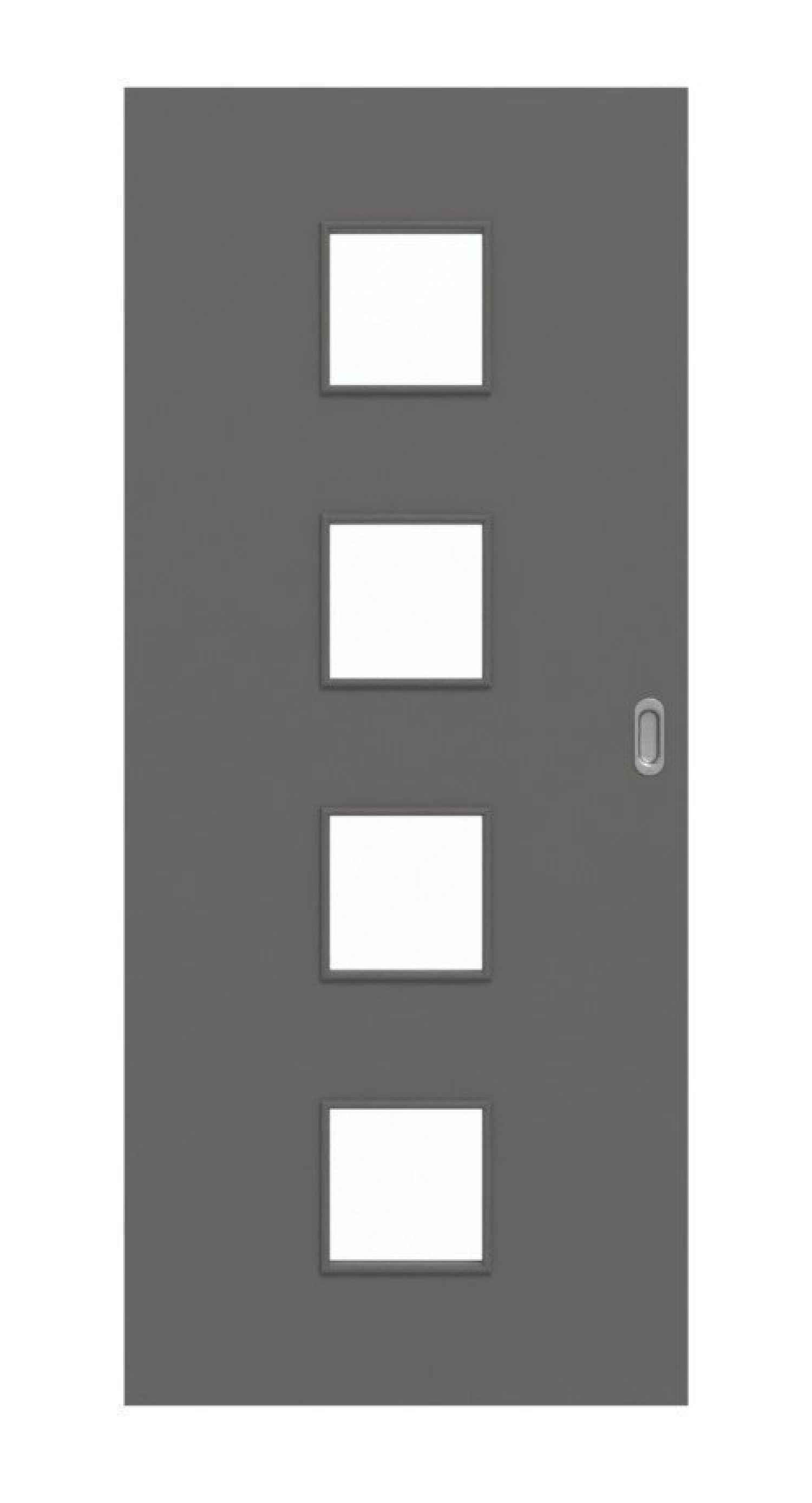 Frontansicht drzwi przesuwnych Huga Hygge szary RAL 7037 Durat Basic z przeszkleniem LA 14