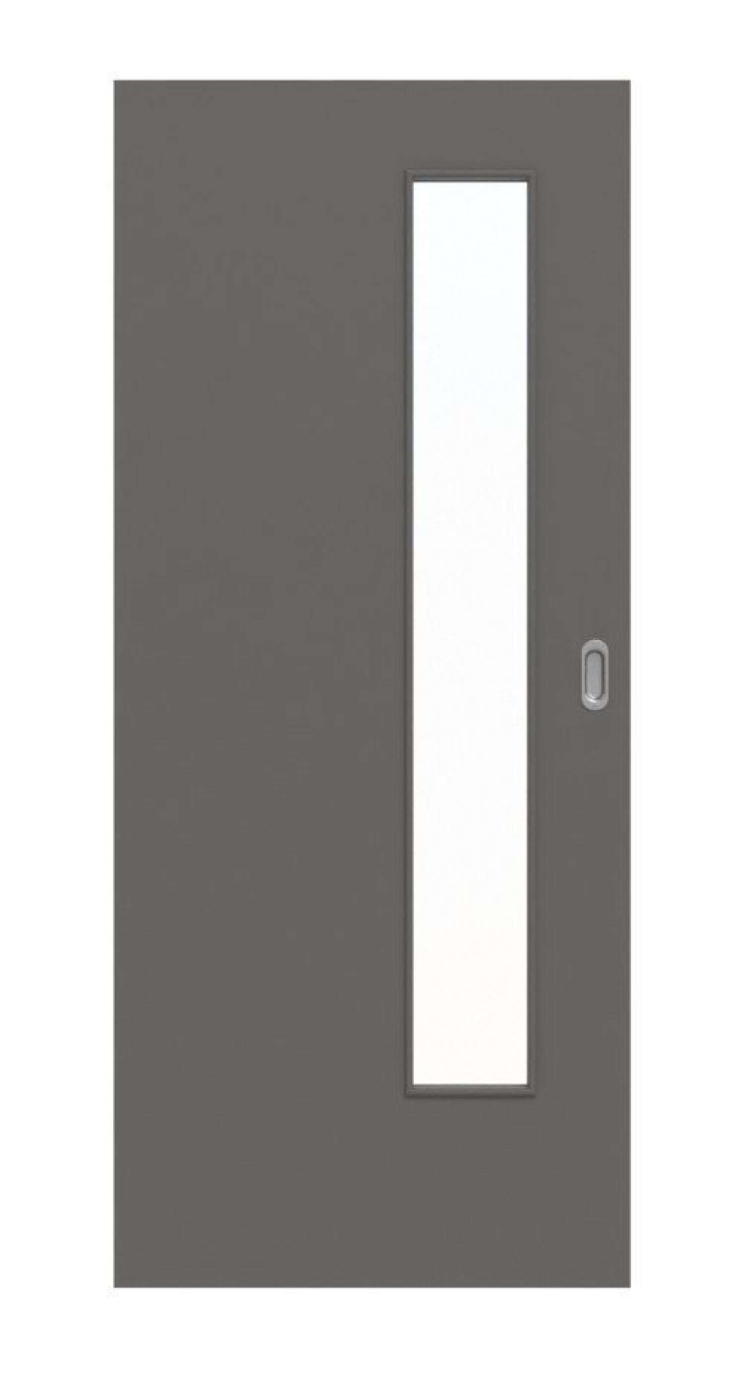 Frontansicht drzwi przesuwnych Huga Hygge szary RAL 7037 lakier Basic z przeszkleniem LA-24 po stronie zamka