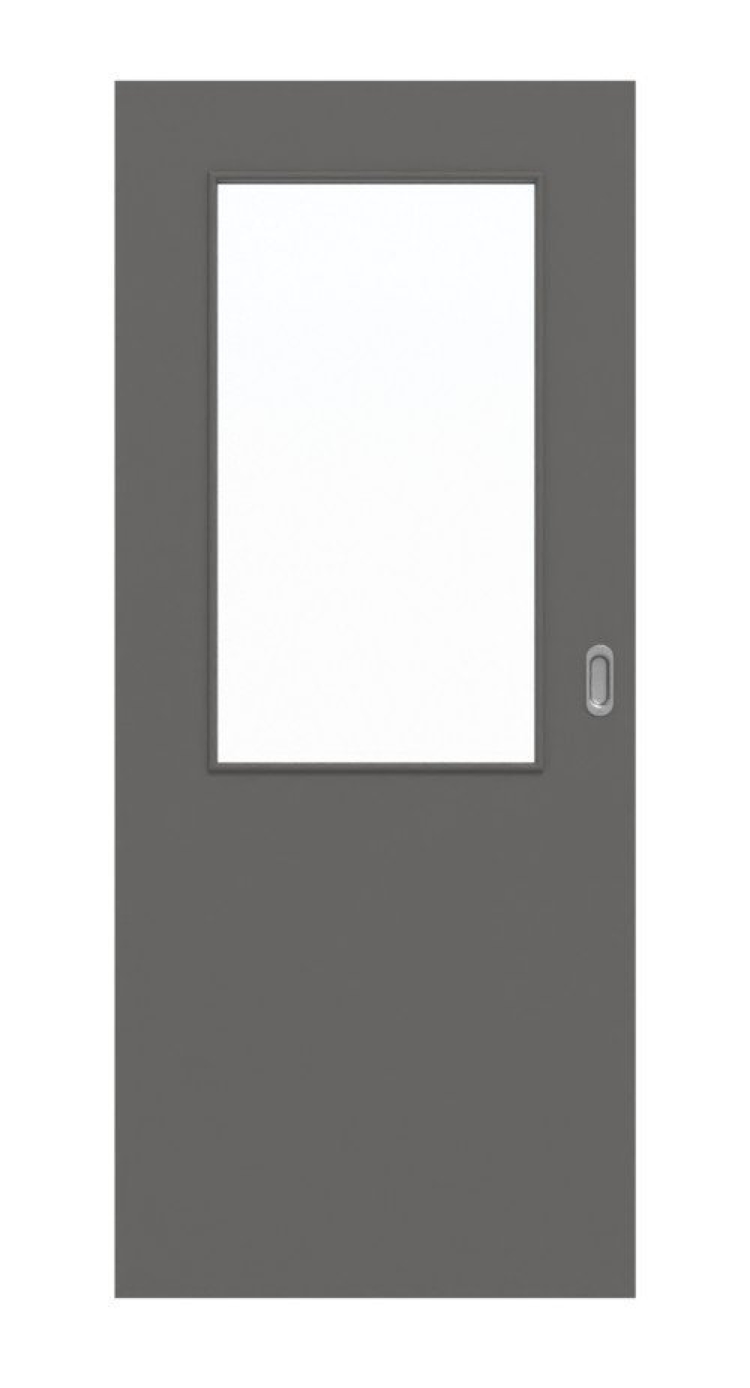 Front view of Huga sliding door Hygge gray RAL 7037 lacquer Basic with light cutout LA 7