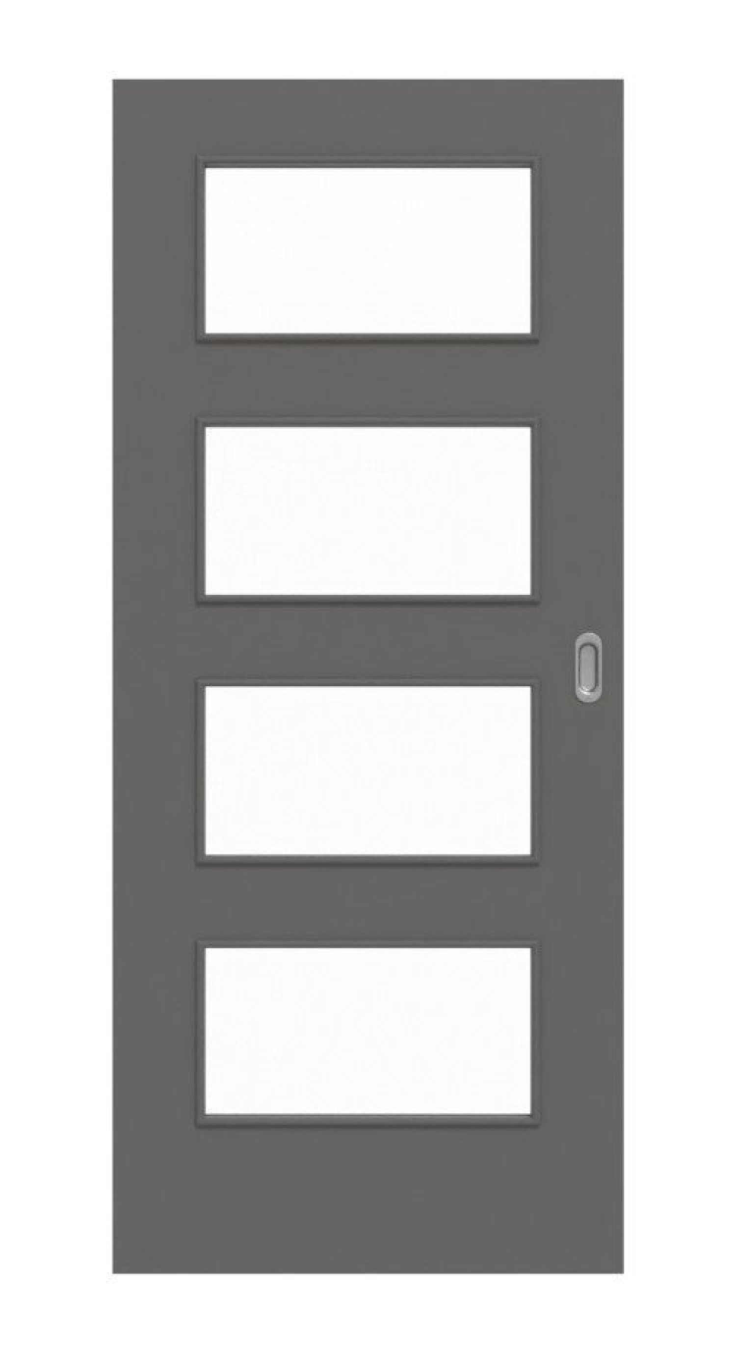 Frontansicht drzwi przesuwnej Huga Hygge szarej RAL 7037 Durat Basic z przeszkleniem LA 9