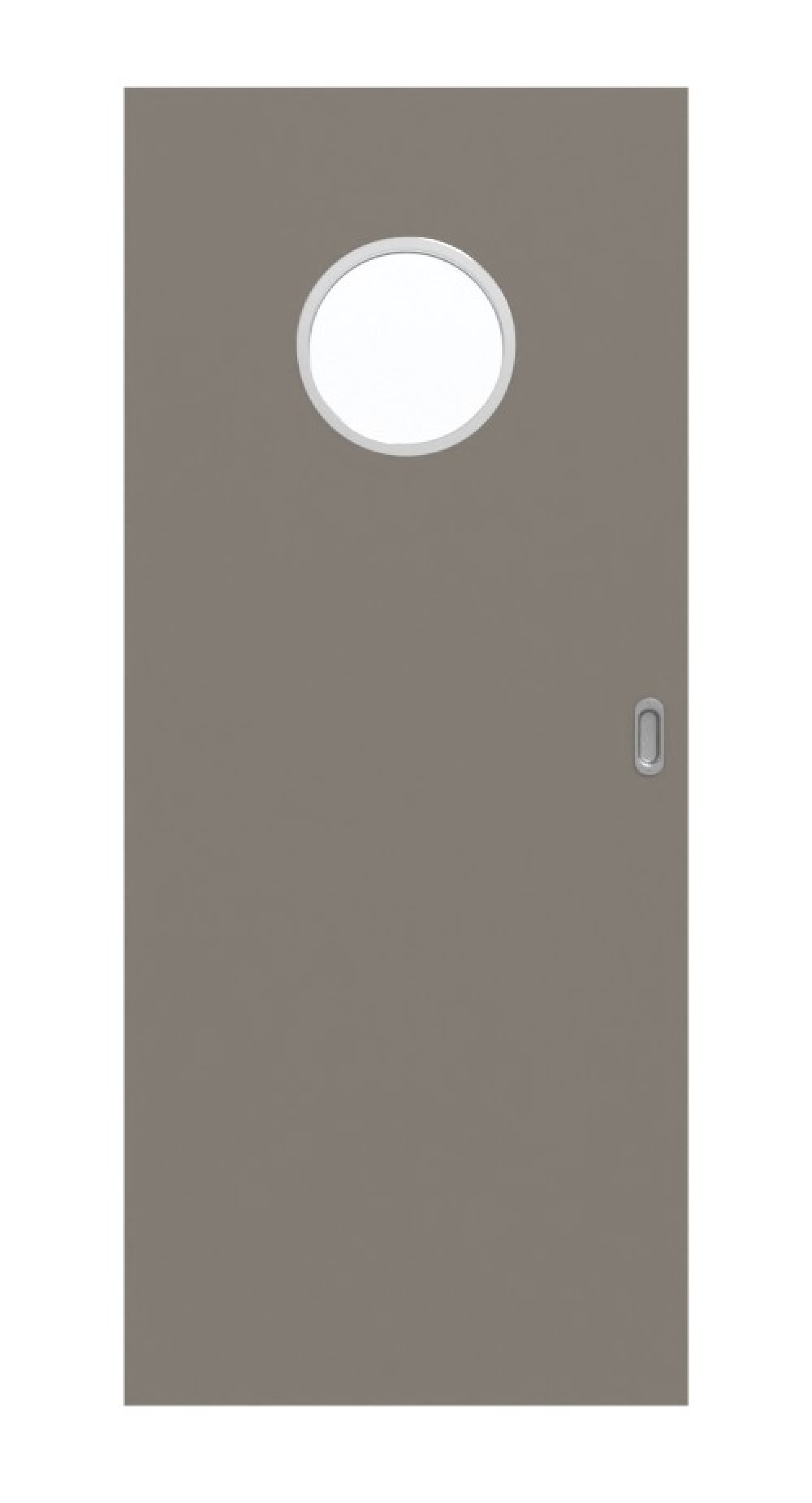 Widok frontowy drzwi przesuwnych Taupe RAL 7048 Lakier LA Bullauge Basic - Huga
